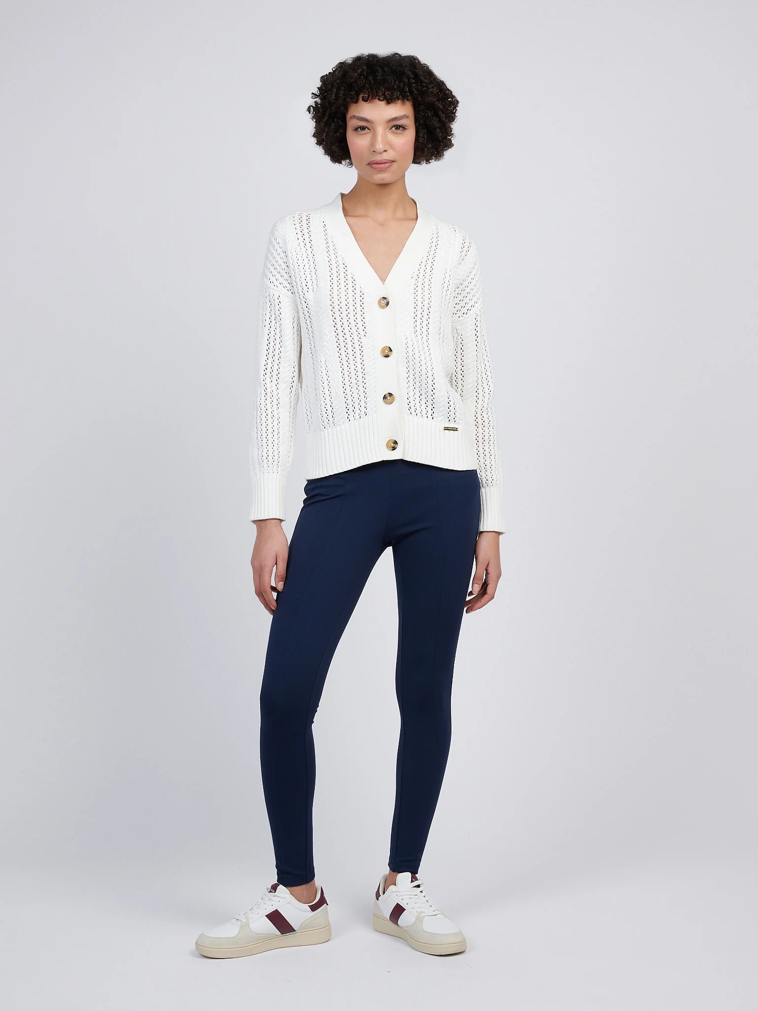 Womens Open Knit Cable Cardigan in Marshmallow - Image 3
