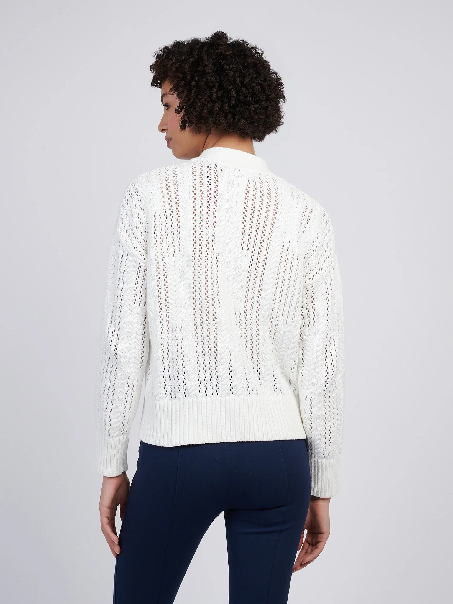 Womens Open Knit Cable Cardigan in Marshmallow - Image 4