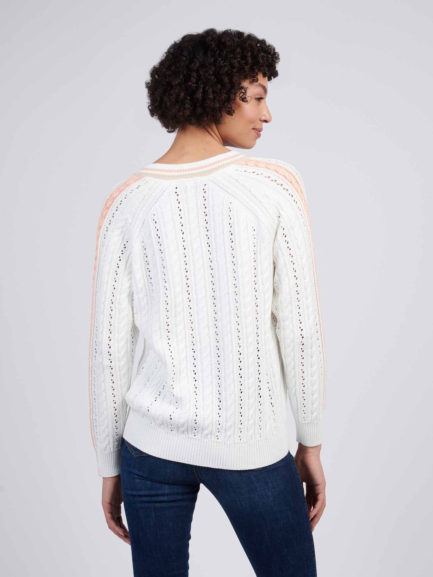 Womens Open Knit Cable Cricket Jumper in Marshmallow - Image 4
