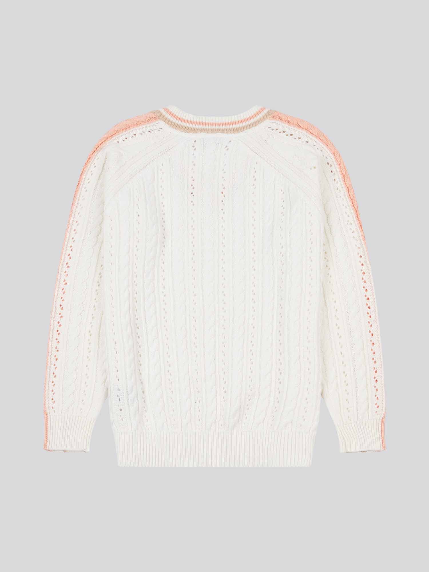 Womens Open Knit Cable Cricket Jumper in Marshmallow - Image 6