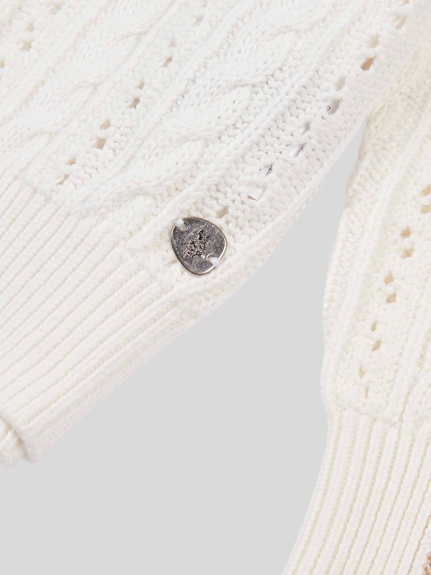 Womens Open Knit Cable Cricket Jumper in Marshmallow - Image 7