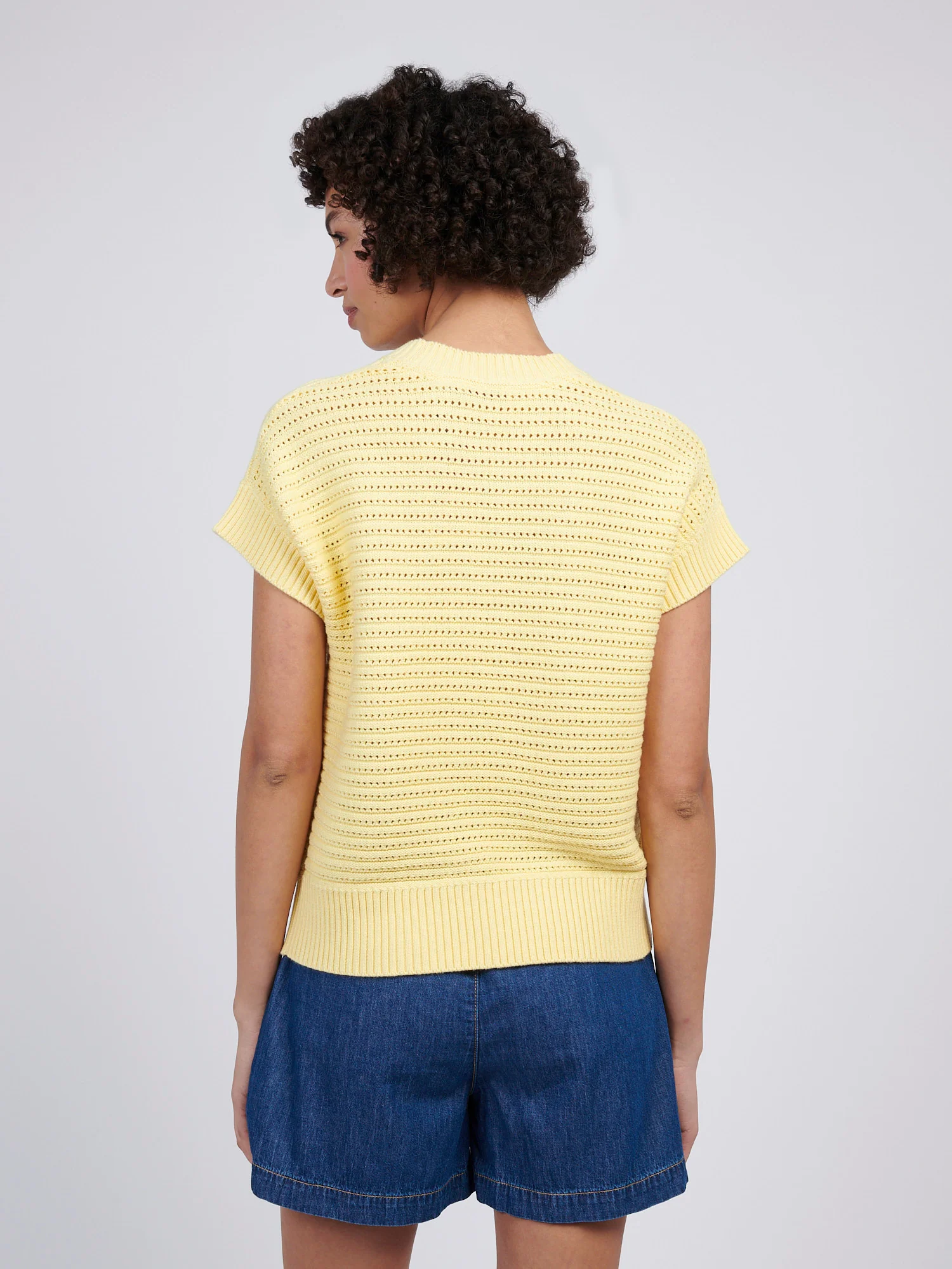 Womens Open Knit Short Sleeve Jumper in Mellow Yellow - Image 4