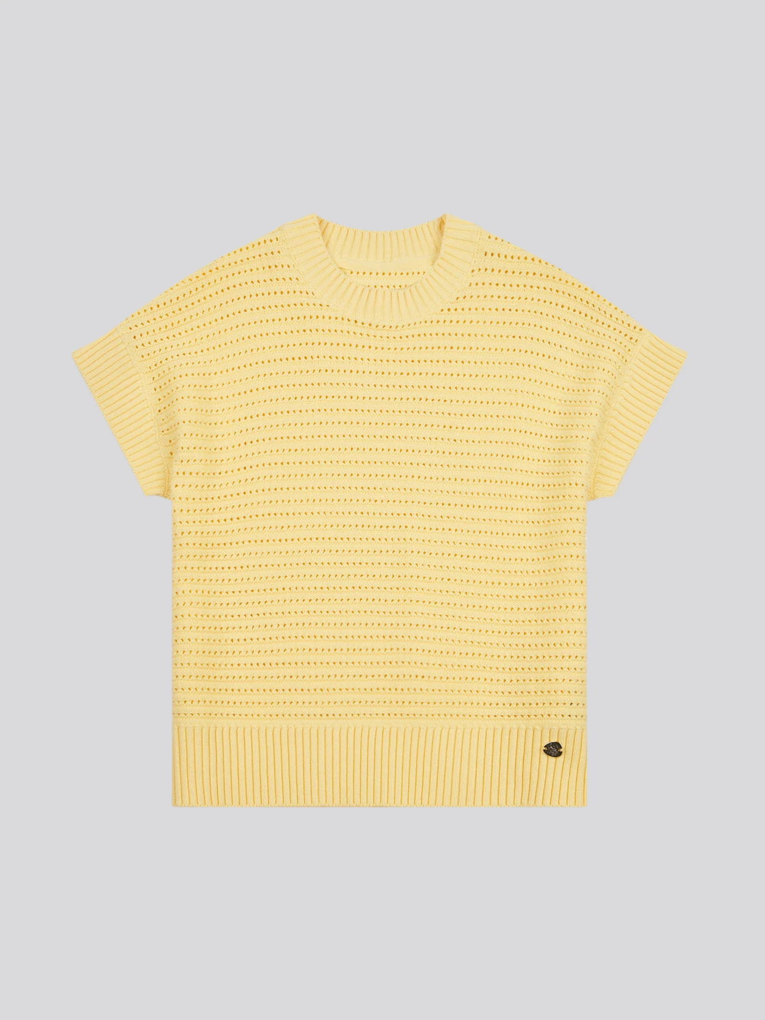 Womens Open Knit Short Sleeve Jumper in Mellow Yellow - Image 5