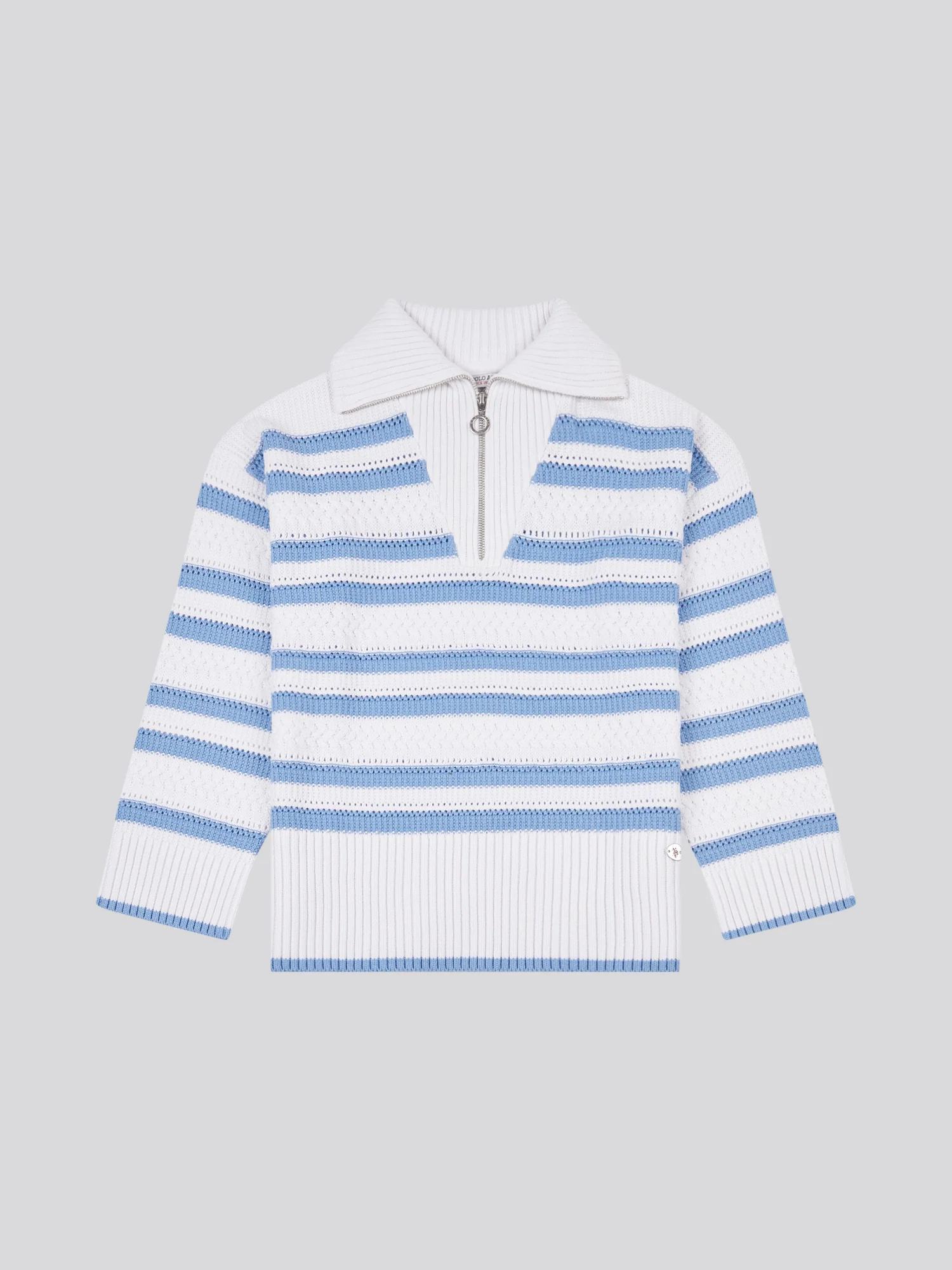 Womens Pointelle Stripe 1/4 Zip Jumper in Vista Blue - Image 6