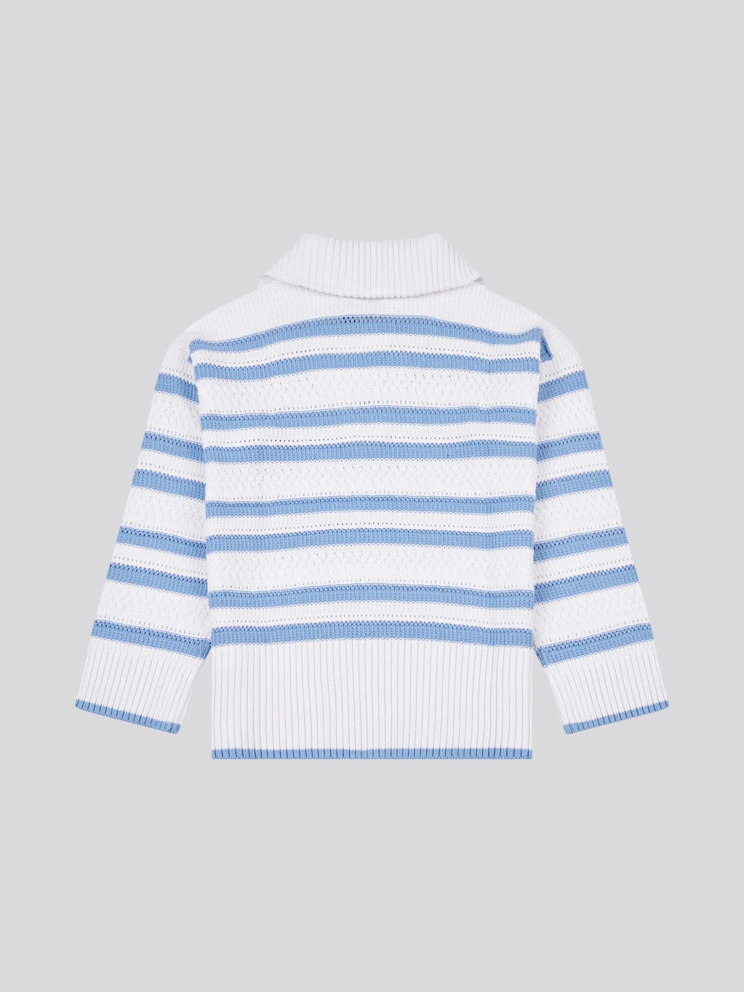 Womens Pointelle Stripe 1/4 Zip Jumper in Vista Blue - Image 7