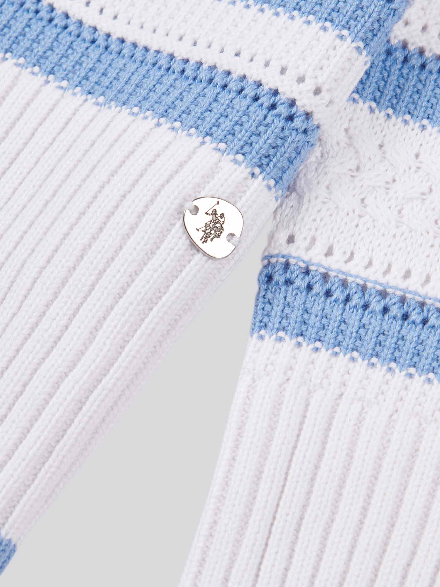 Womens Pointelle Stripe 1/4 Zip Jumper in Vista Blue - Image 8
