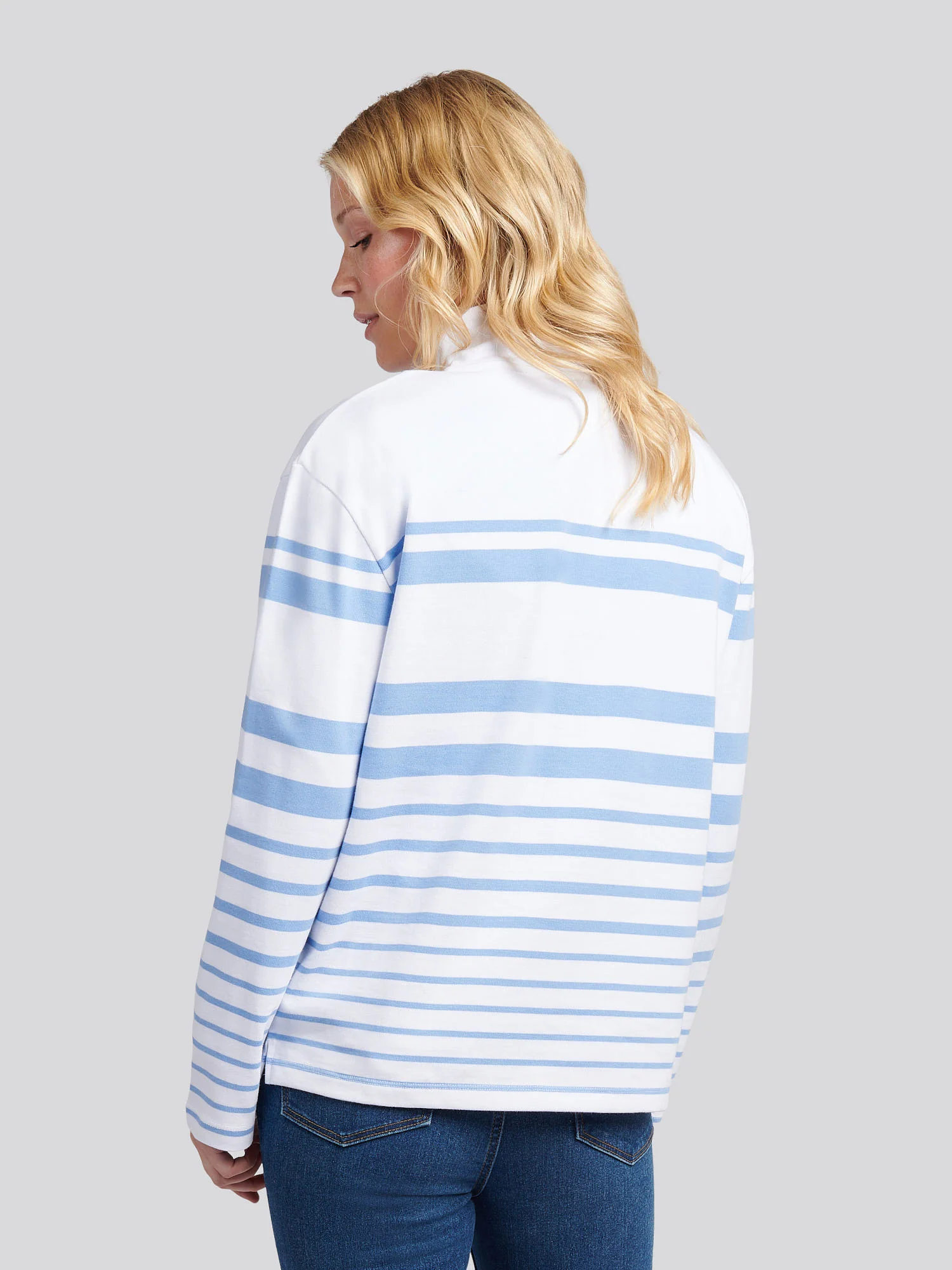 Womens Premium Graphic Stripe Funnel Neck Top in Vista Blue - Image 4