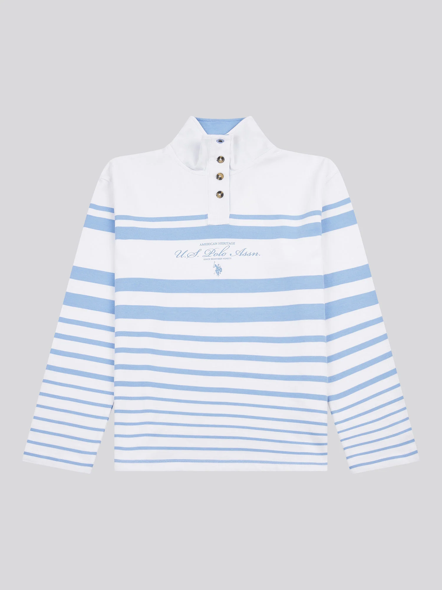 Womens Premium Graphic Stripe Funnel Neck Top in Vista Blue - Image 7
