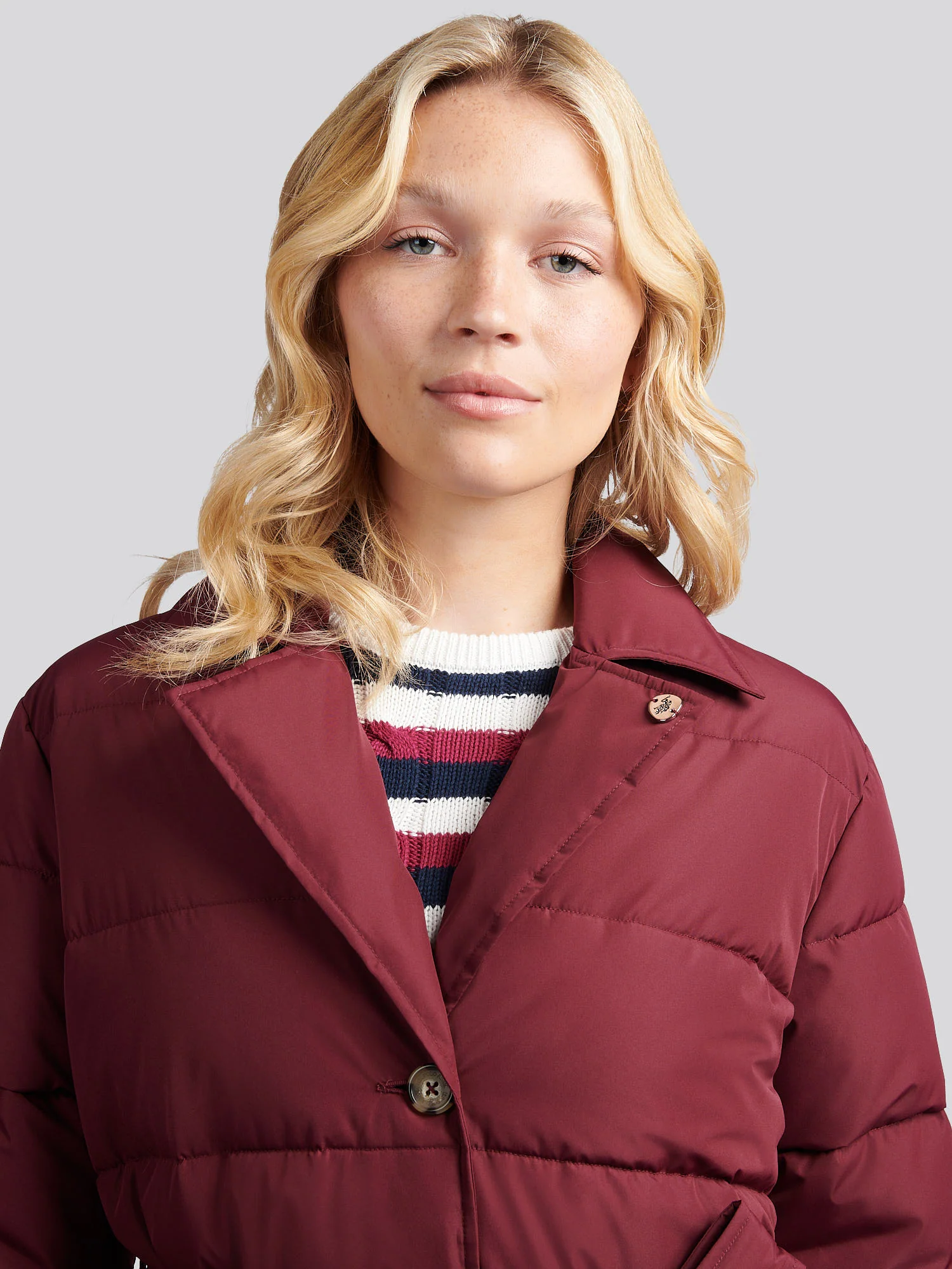 Womens Puffer Trench Coat in Fig - Image 2