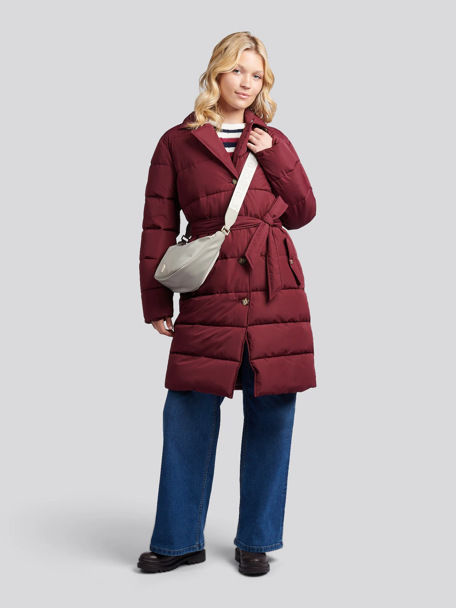 Womens Puffer Trench Coat in Fig - Image 3