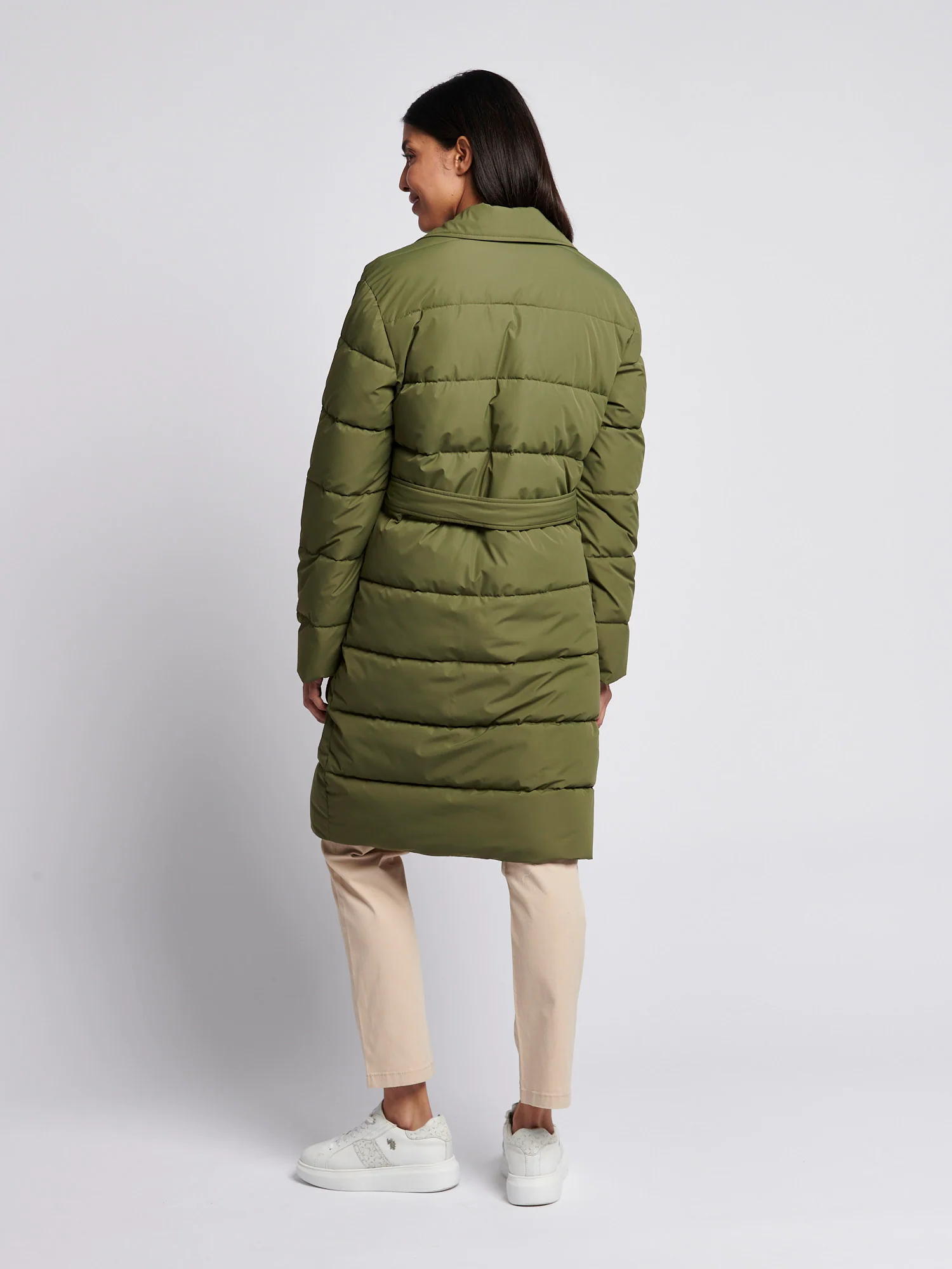 Womens Puffer Trench Coat in Kalamata Green - Image 4