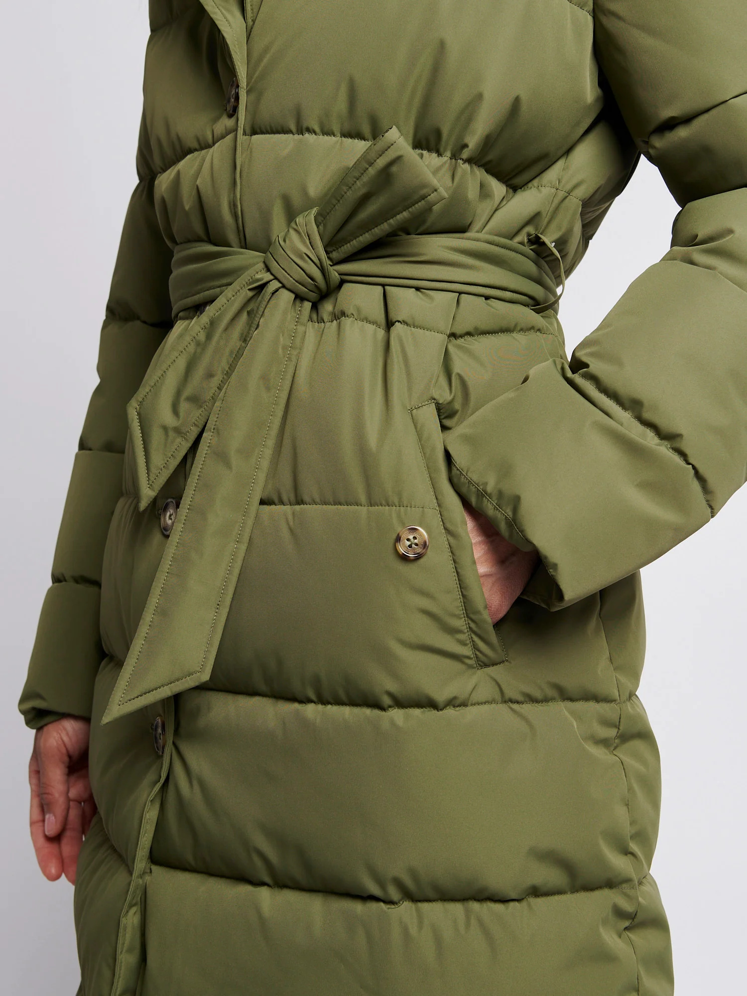 Womens Puffer Trench Coat in Kalamata Green - Image 5
