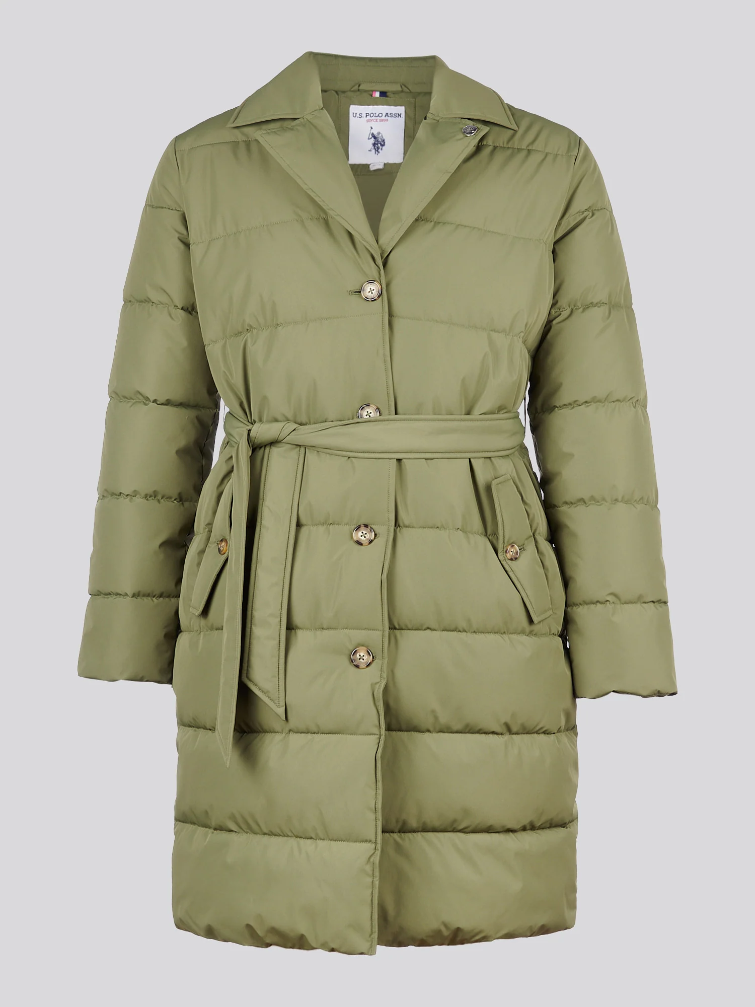 Womens Puffer Trench Coat in Kalamata Green - Image 7