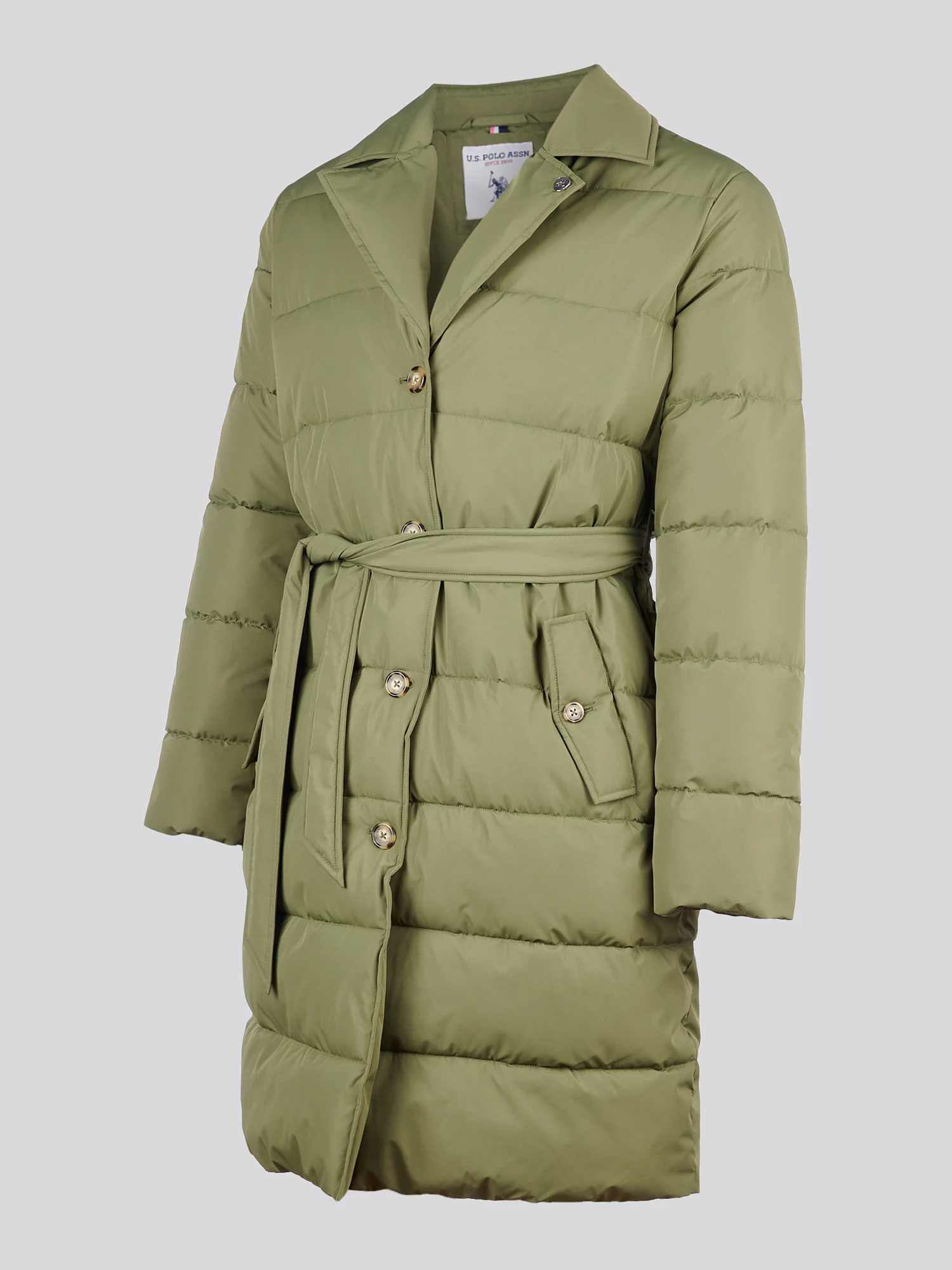 Womens Puffer Trench Coat in Kalamata Green - Image 8