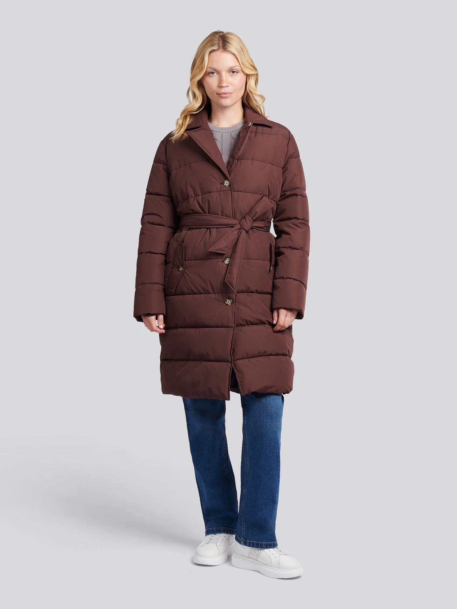 Womens Puffer Trench Coat in Puce - Image 3
