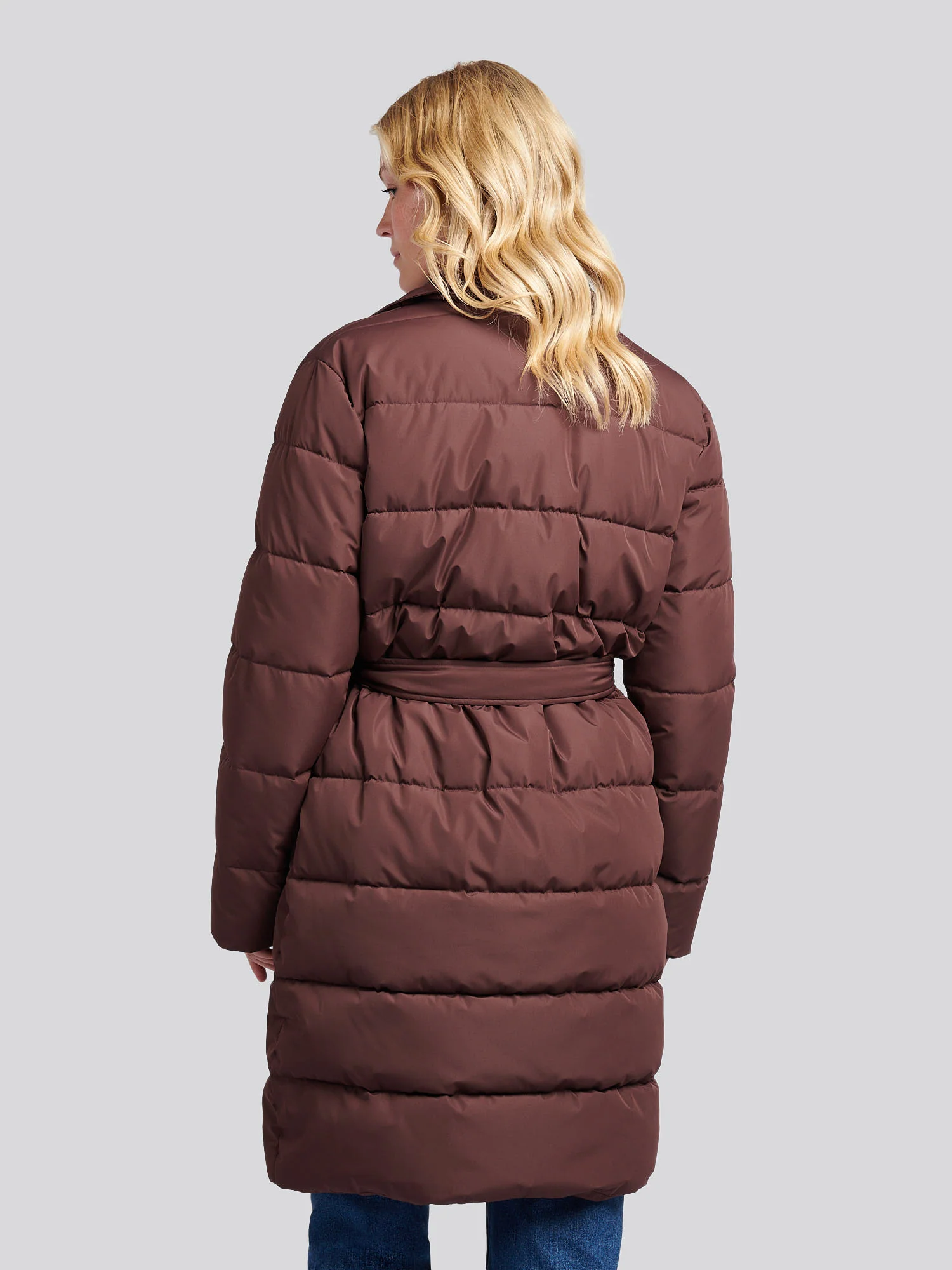 Womens Puffer Trench Coat in Puce - Image 4