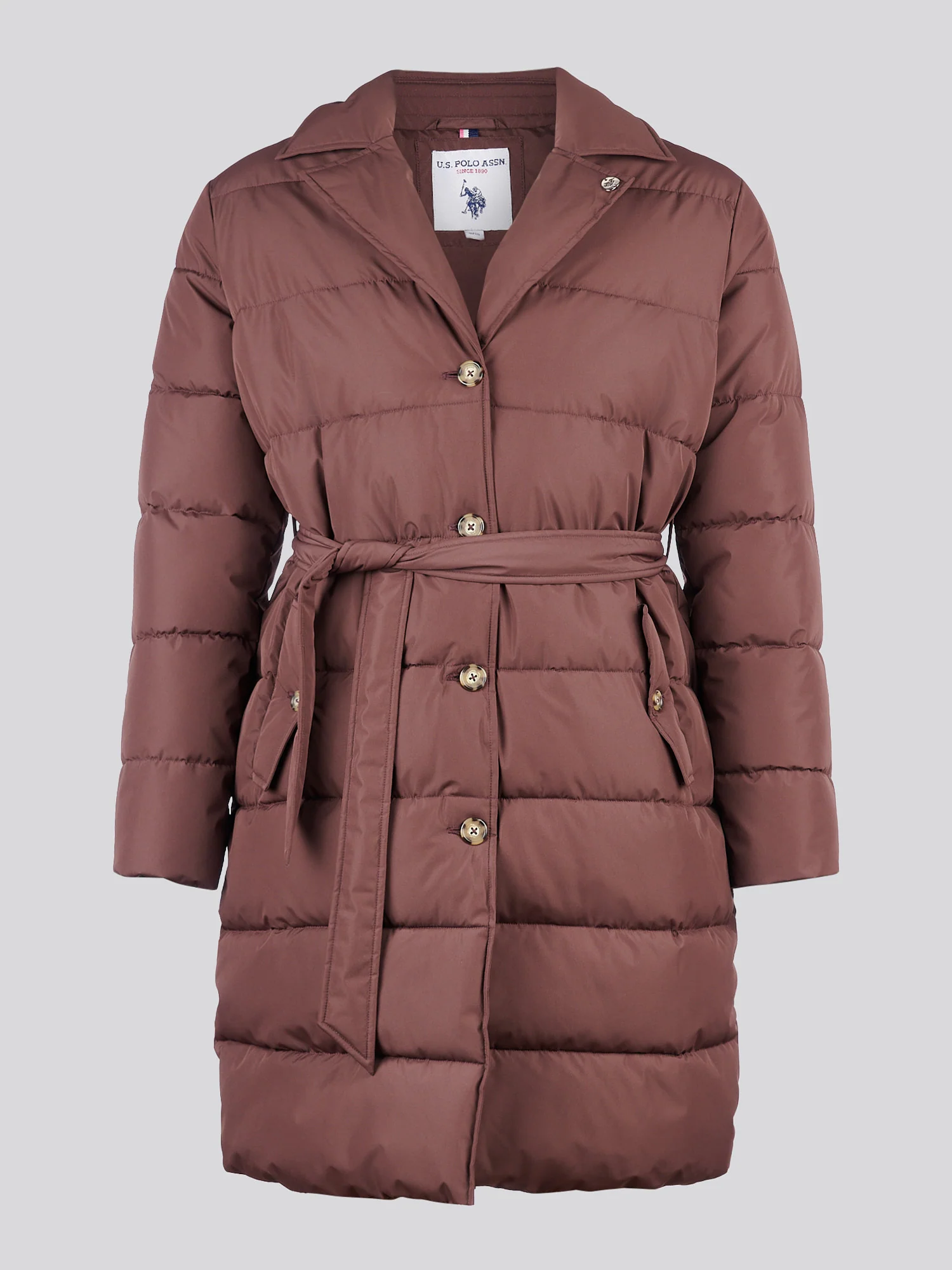 Womens Puffer Trench Coat in Puce - Image 7