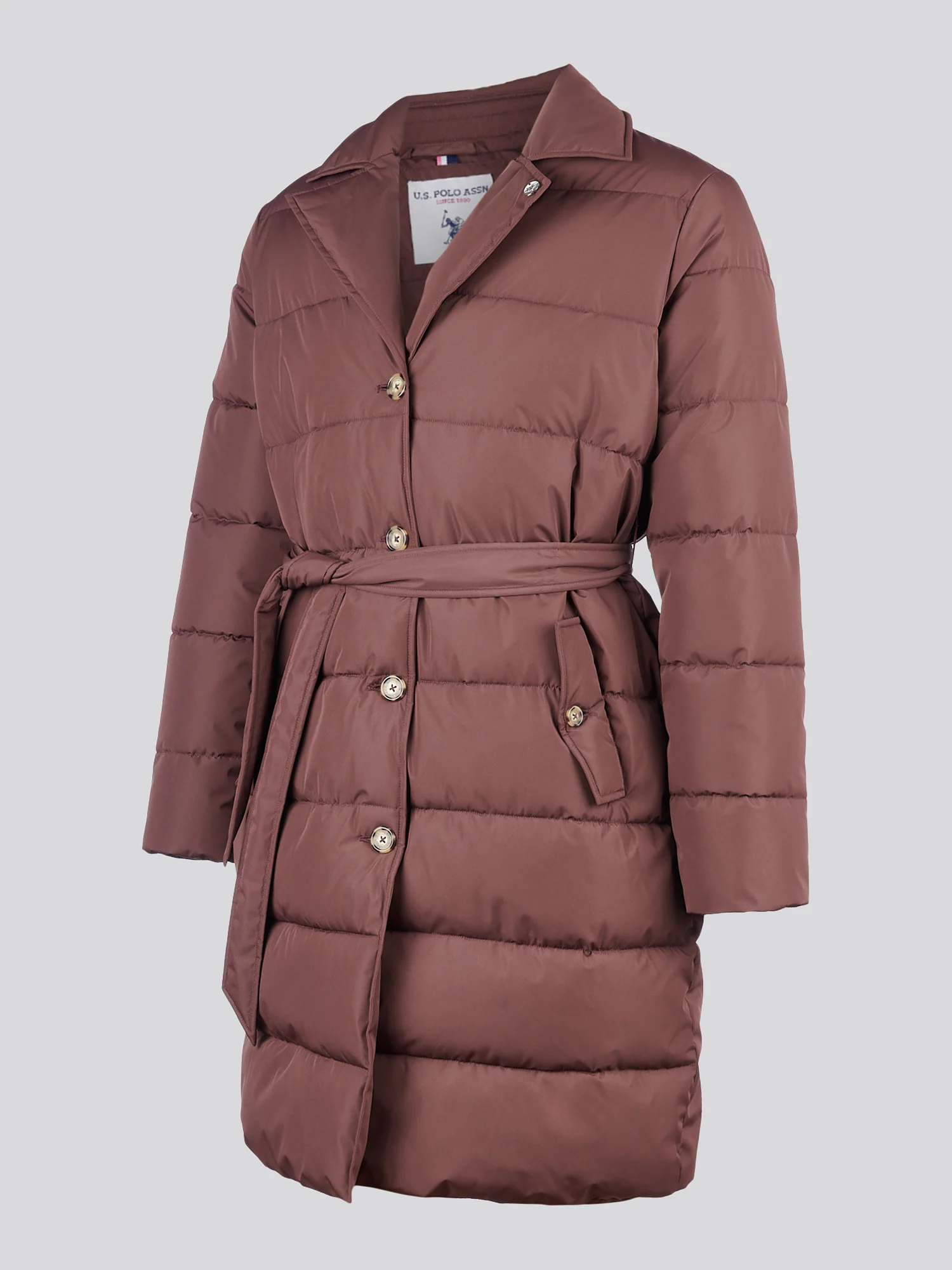 Womens Puffer Trench Coat in Puce - Image 8