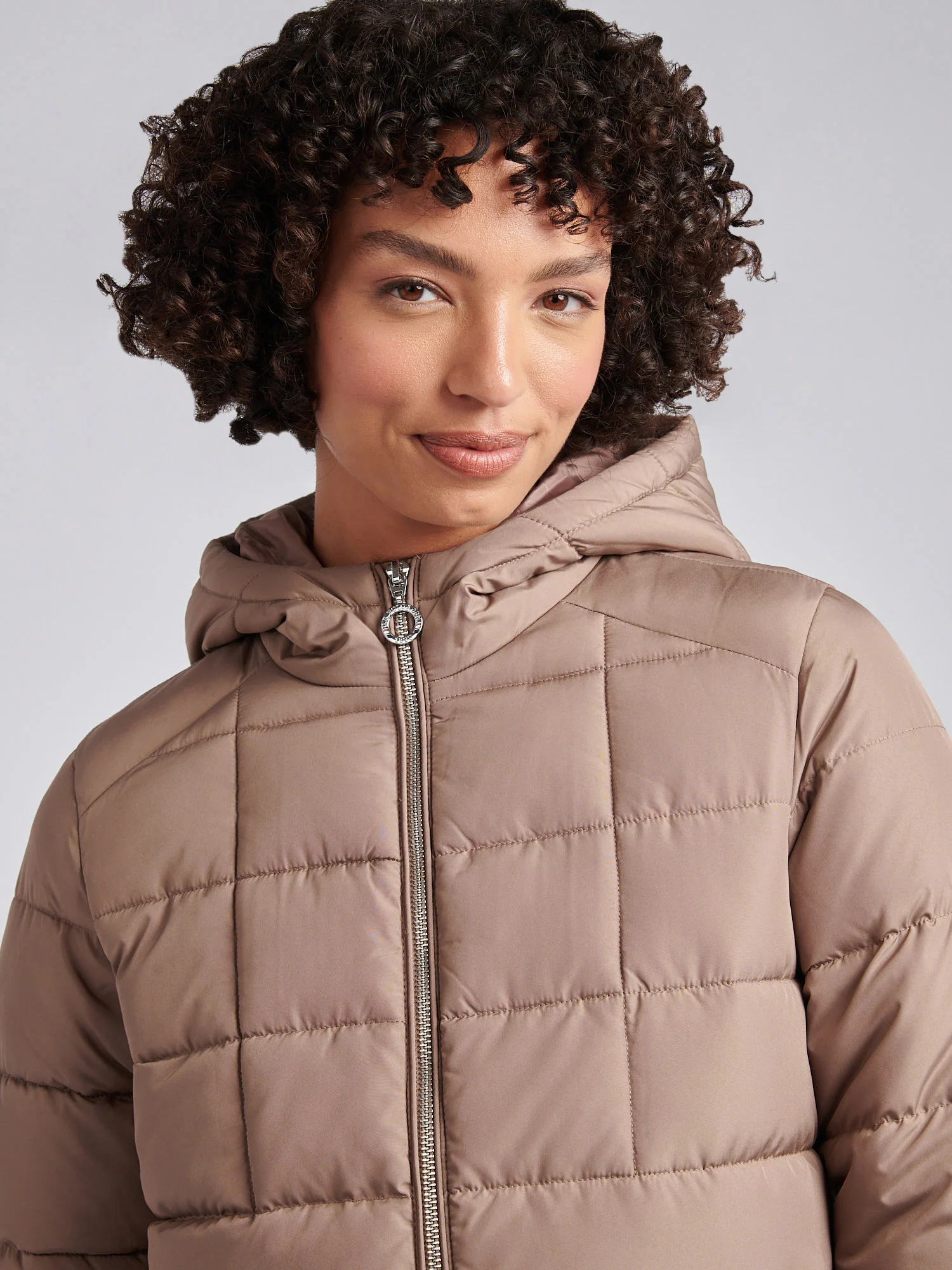 Womens Quilted Hooded Puffer Coat in Leafless Tree - Image 2