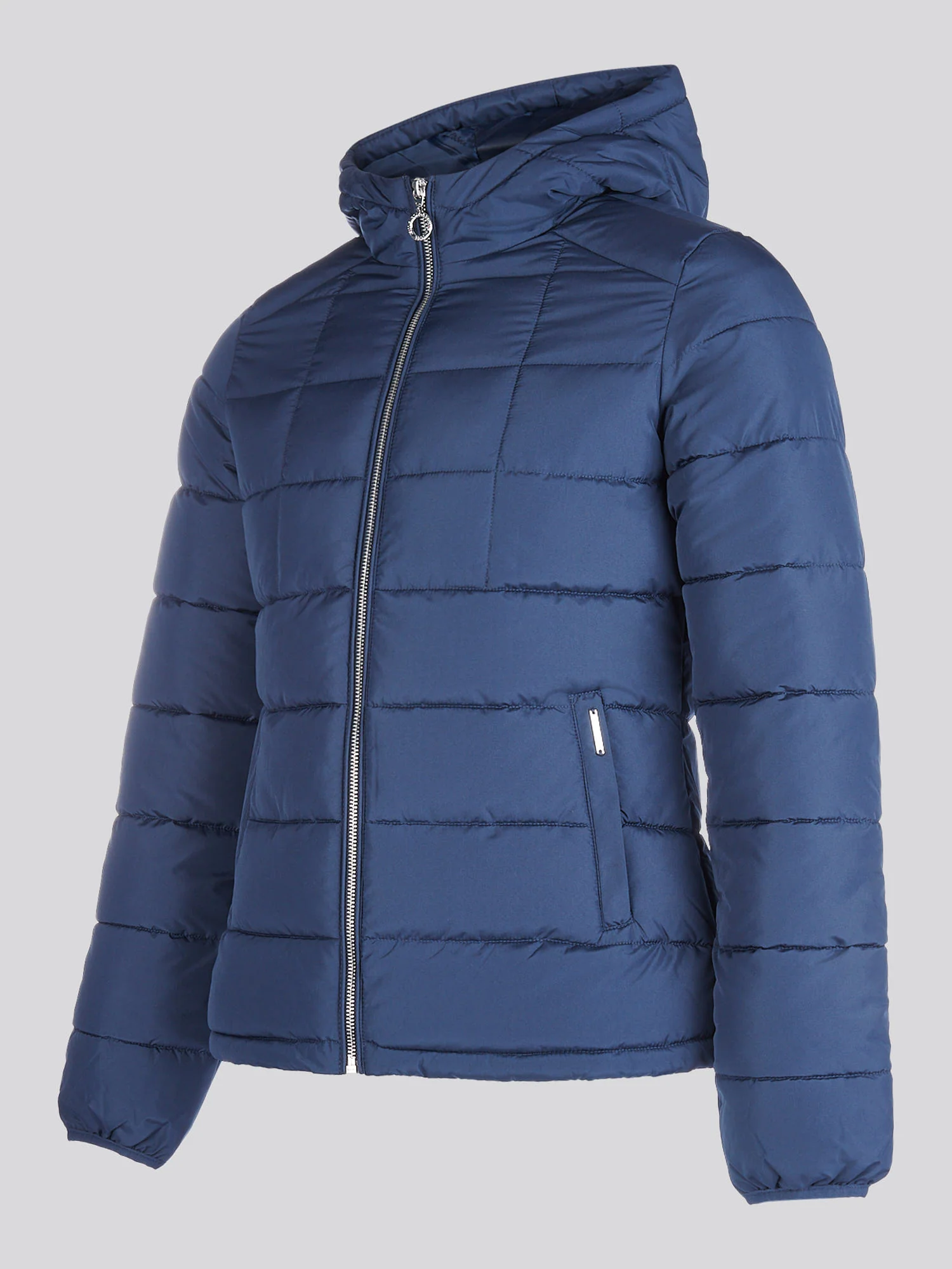 Womens Quilted Hooded Puffer Coat in Navy Iris - Image 10