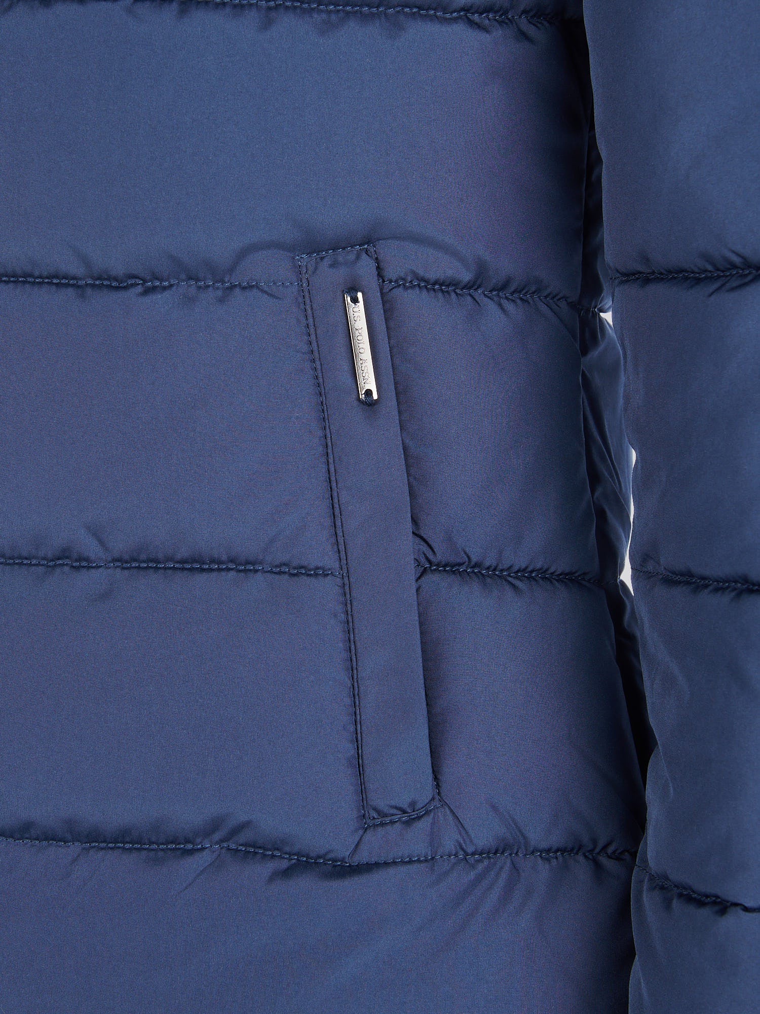 Womens Quilted Hooded Puffer Coat in Navy Iris - Image 12