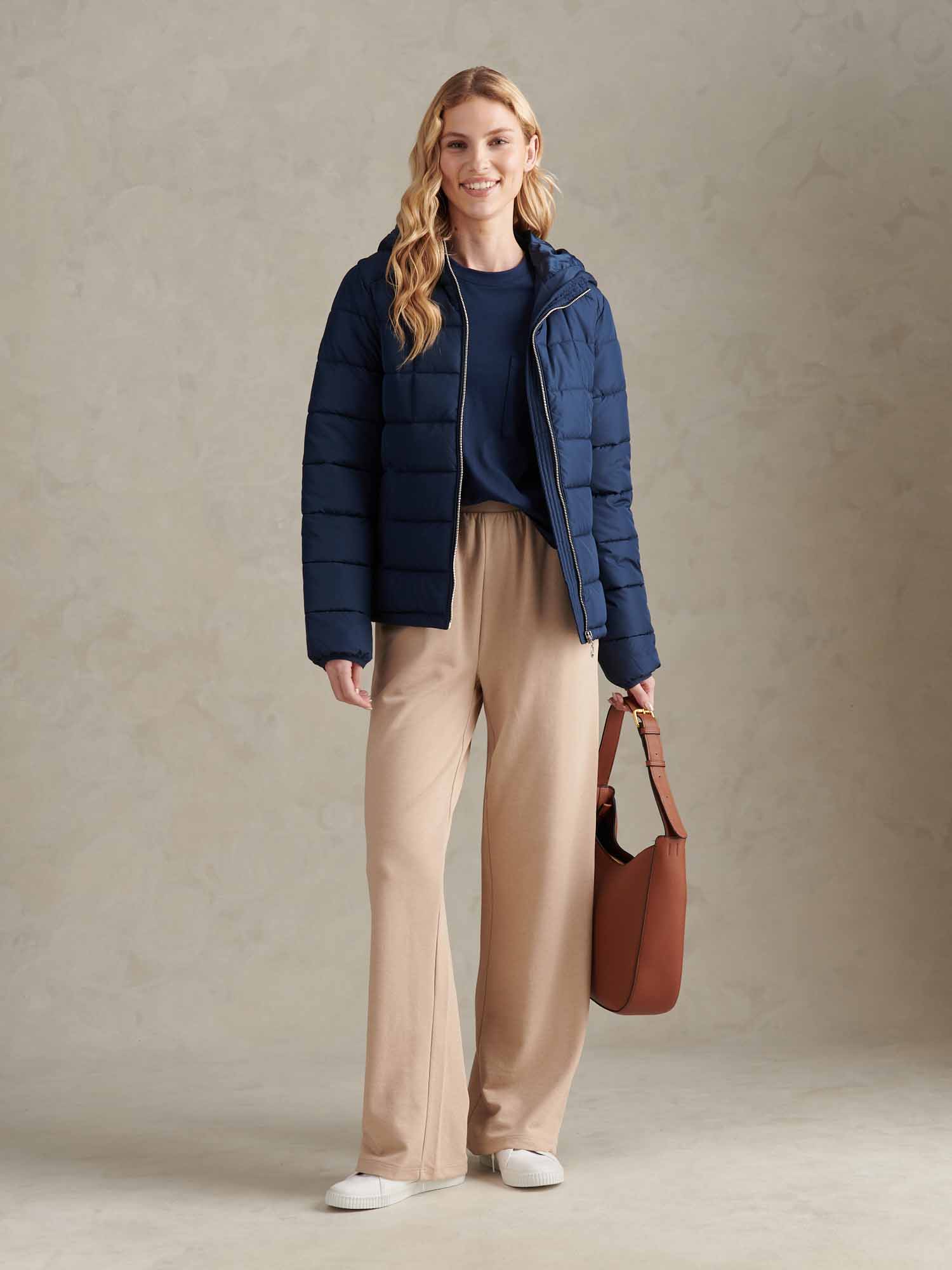 Womens Quilted Hooded Puffer Coat in Navy Iris - Image 2