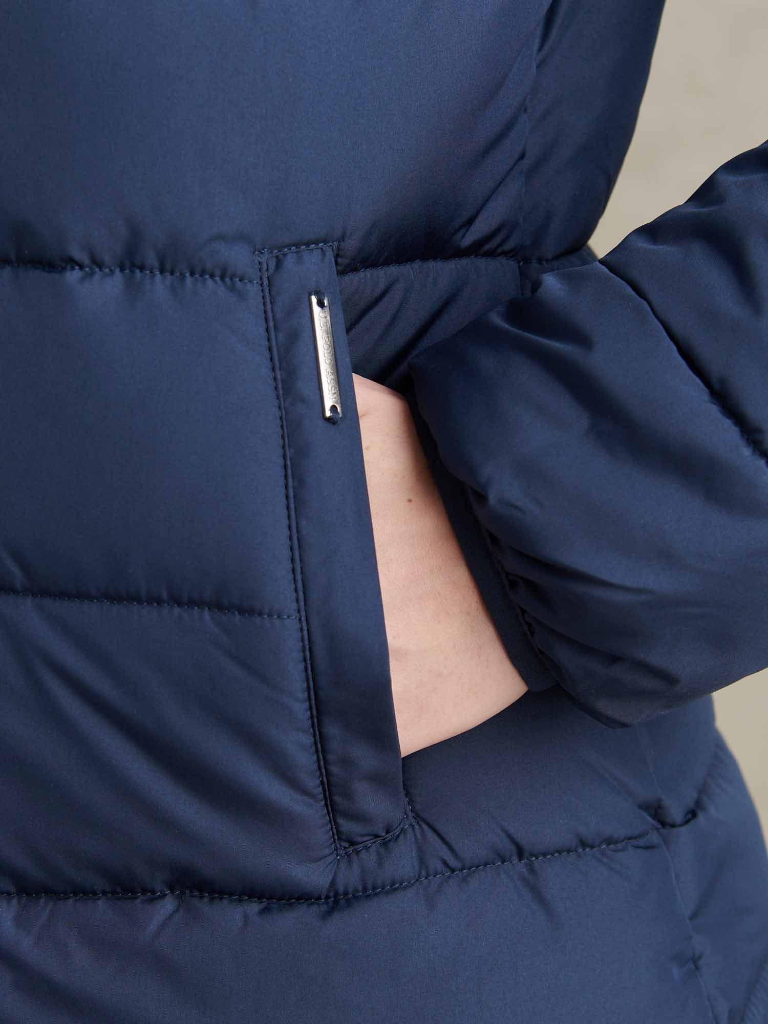Womens Quilted Hooded Puffer Coat in Navy Iris - Image 4