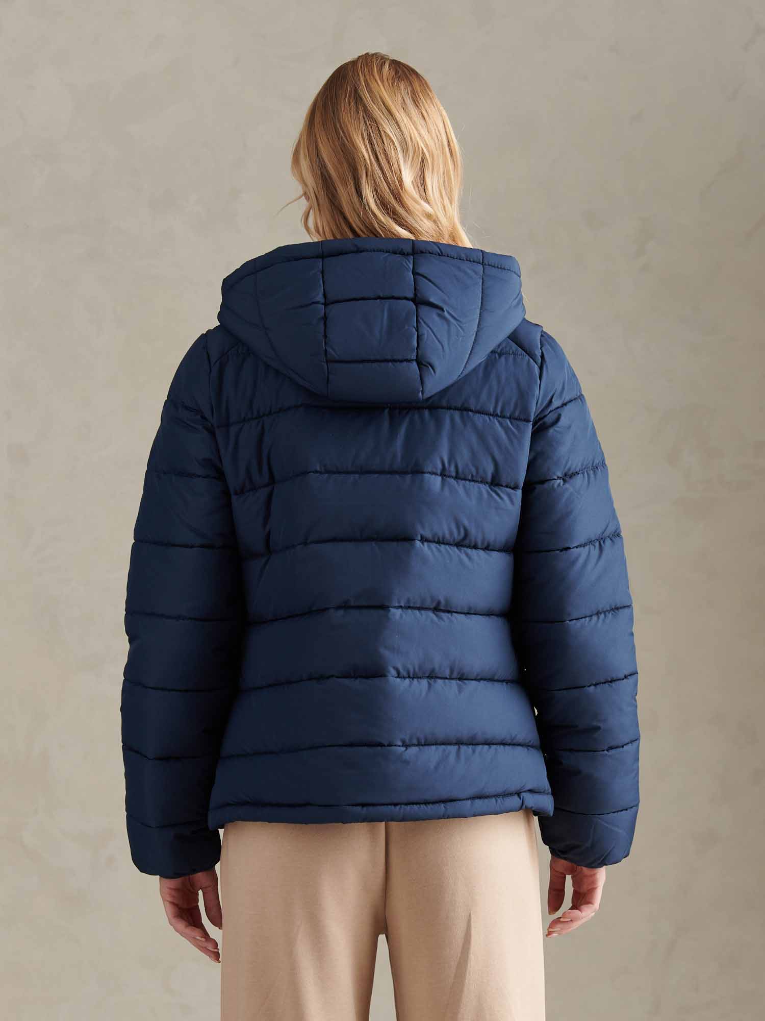 Womens Quilted Hooded Puffer Coat in Navy Iris - Image 5