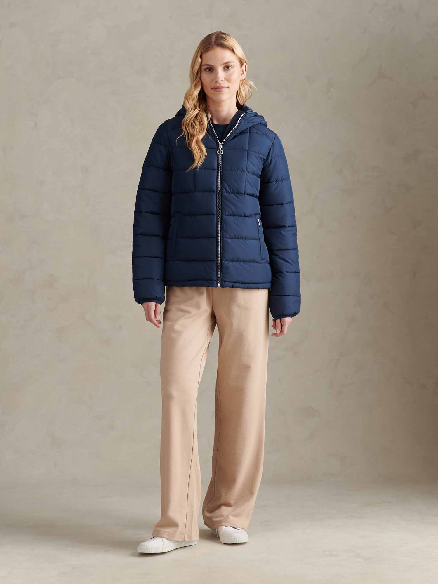Womens Quilted Hooded Puffer Coat in Navy Iris - Image 6