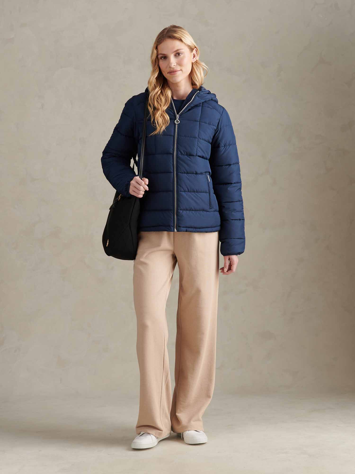 Womens Quilted Hooded Puffer Coat in Navy Iris - Image 7