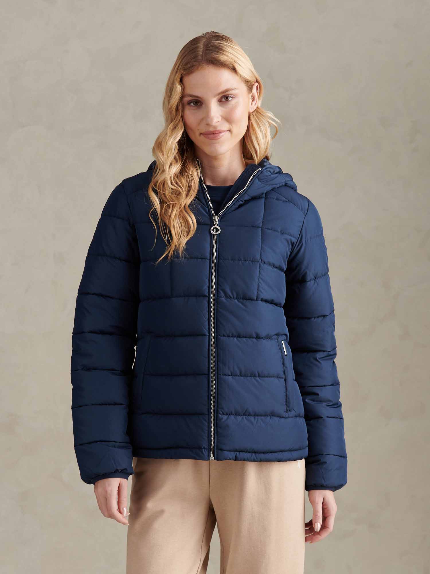 Womens Quilted Hooded Puffer Coat in Navy Iris - Image 8
