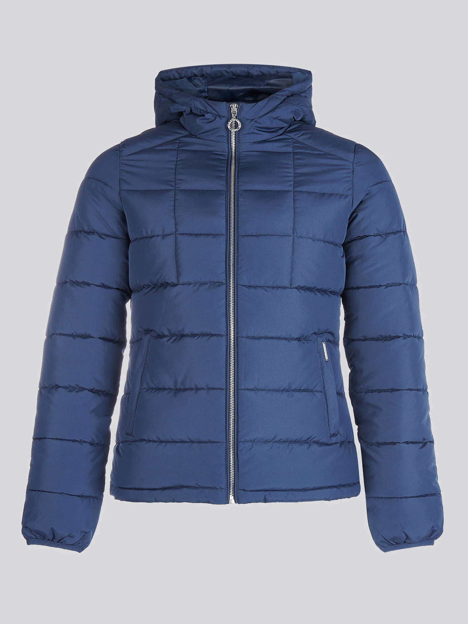 Womens Quilted Hooded Puffer Coat in Navy Iris - Image 9