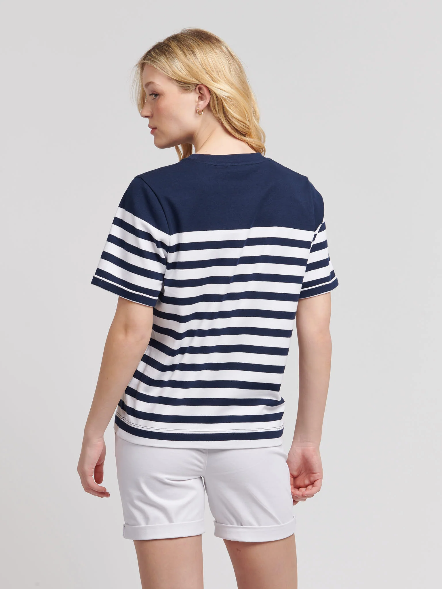 Womens Regular Fit Engineered Stripe T-Shirt in Navy Iris - Image 4