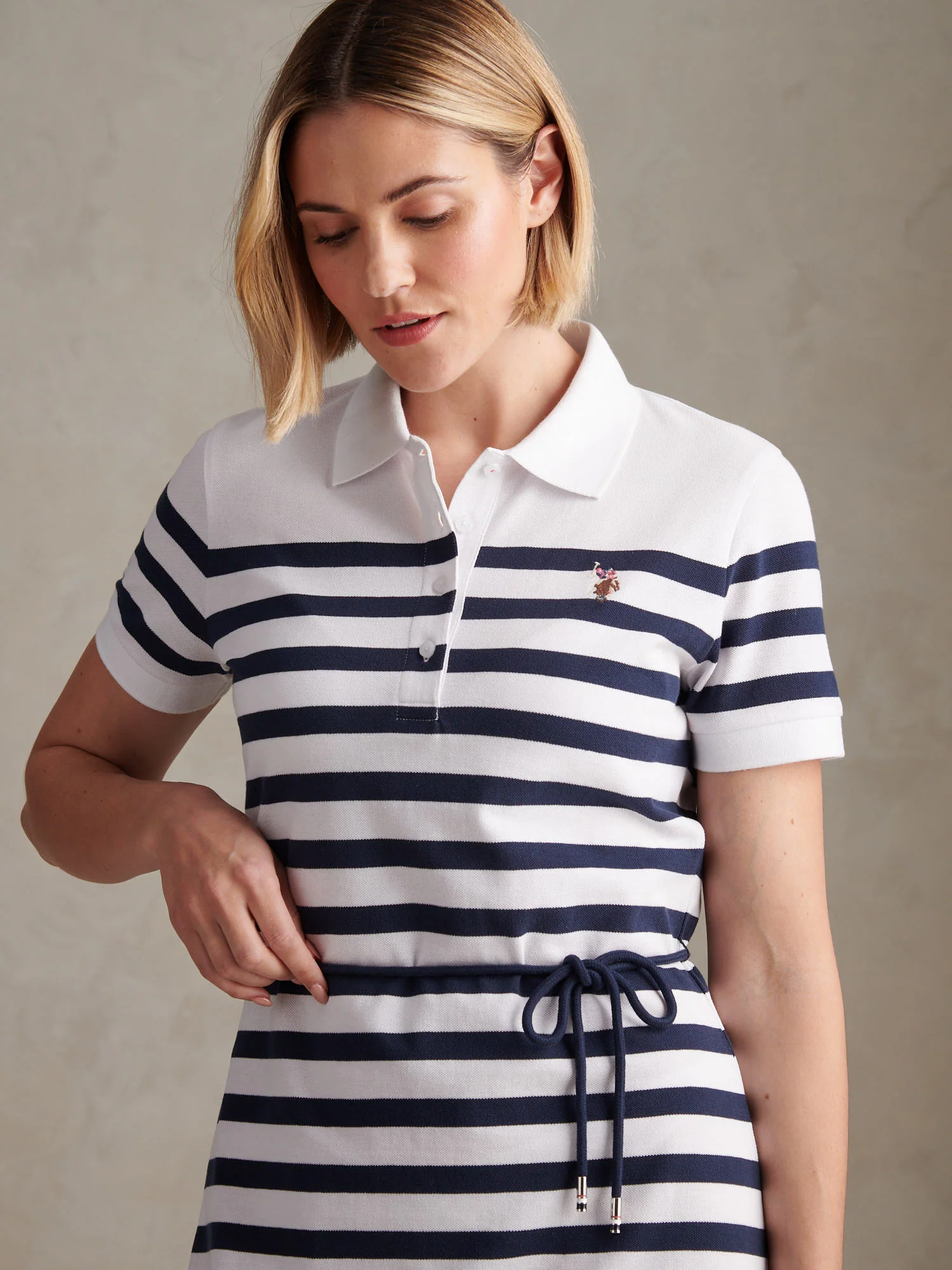 Womens Stripe Relaxed Polo Dress Navy Iris - Image 2