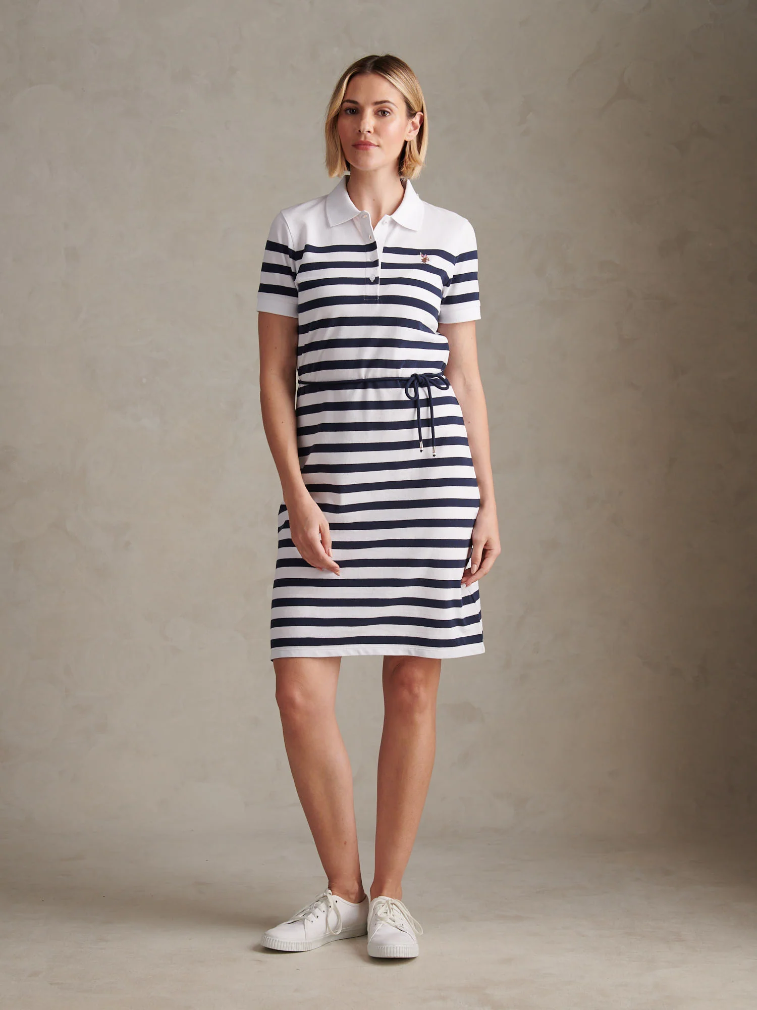 Womens Stripe Relaxed Polo Dress Navy Iris - Image 3
