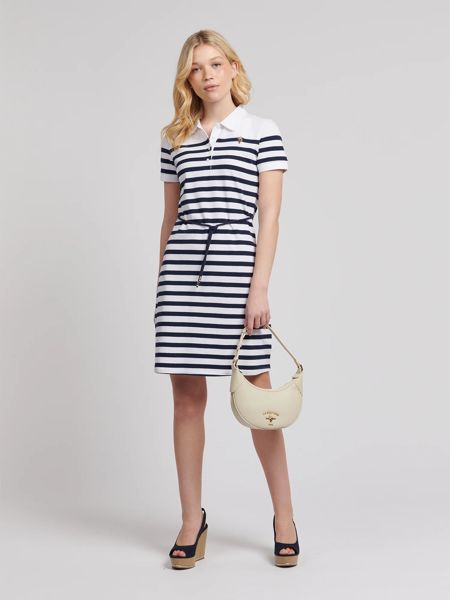 Womens Stripe Relaxed Polo Dress Navy Iris - Image 5