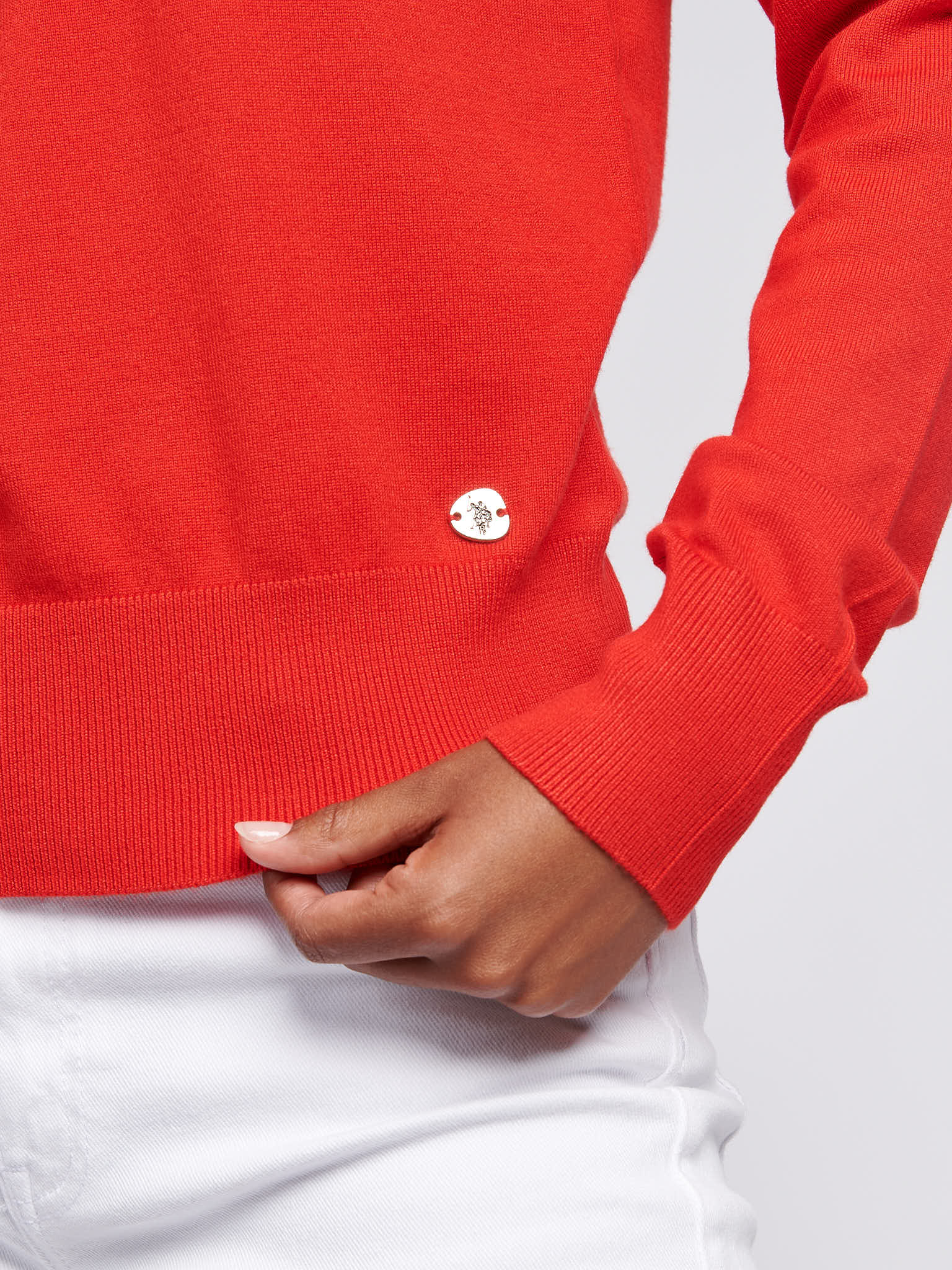 Womens Roll Neck Fine Knit Jumper in Aura Orange - Image 2
