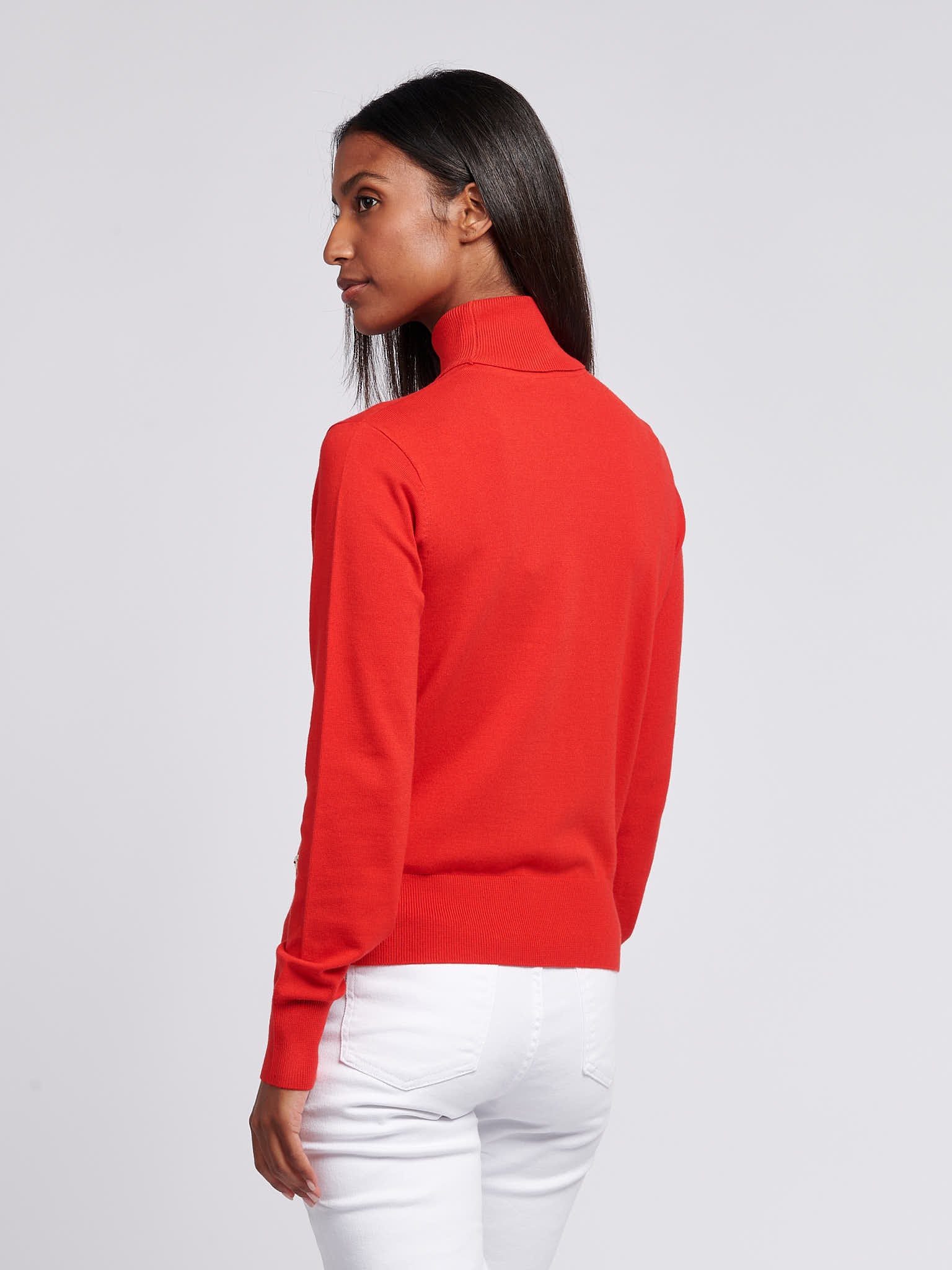 Womens Roll Neck Fine Knit Jumper in Aura Orange - Image 4