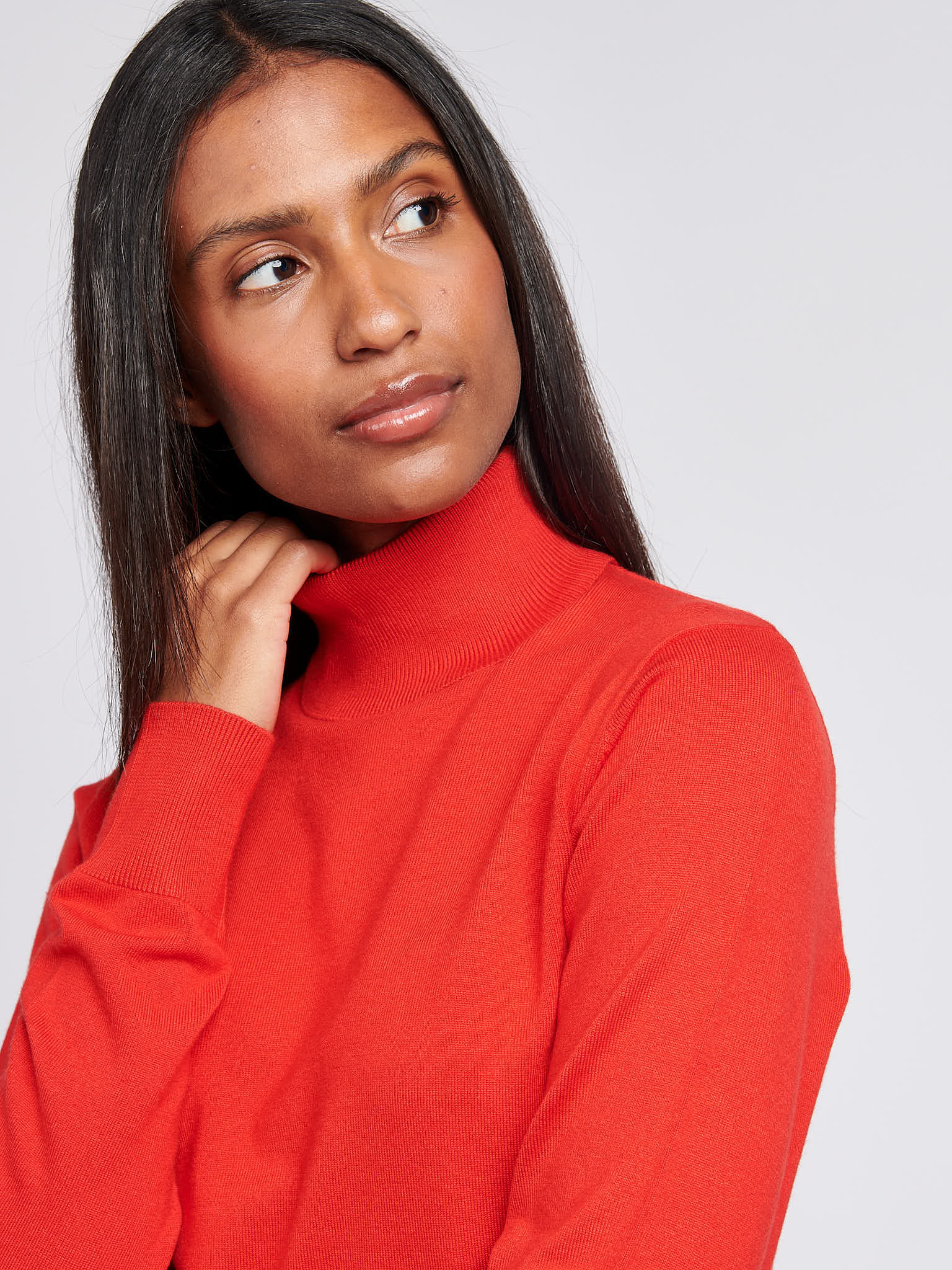 Womens Roll Neck Fine Knit Jumper in Aura Orange - Image 5