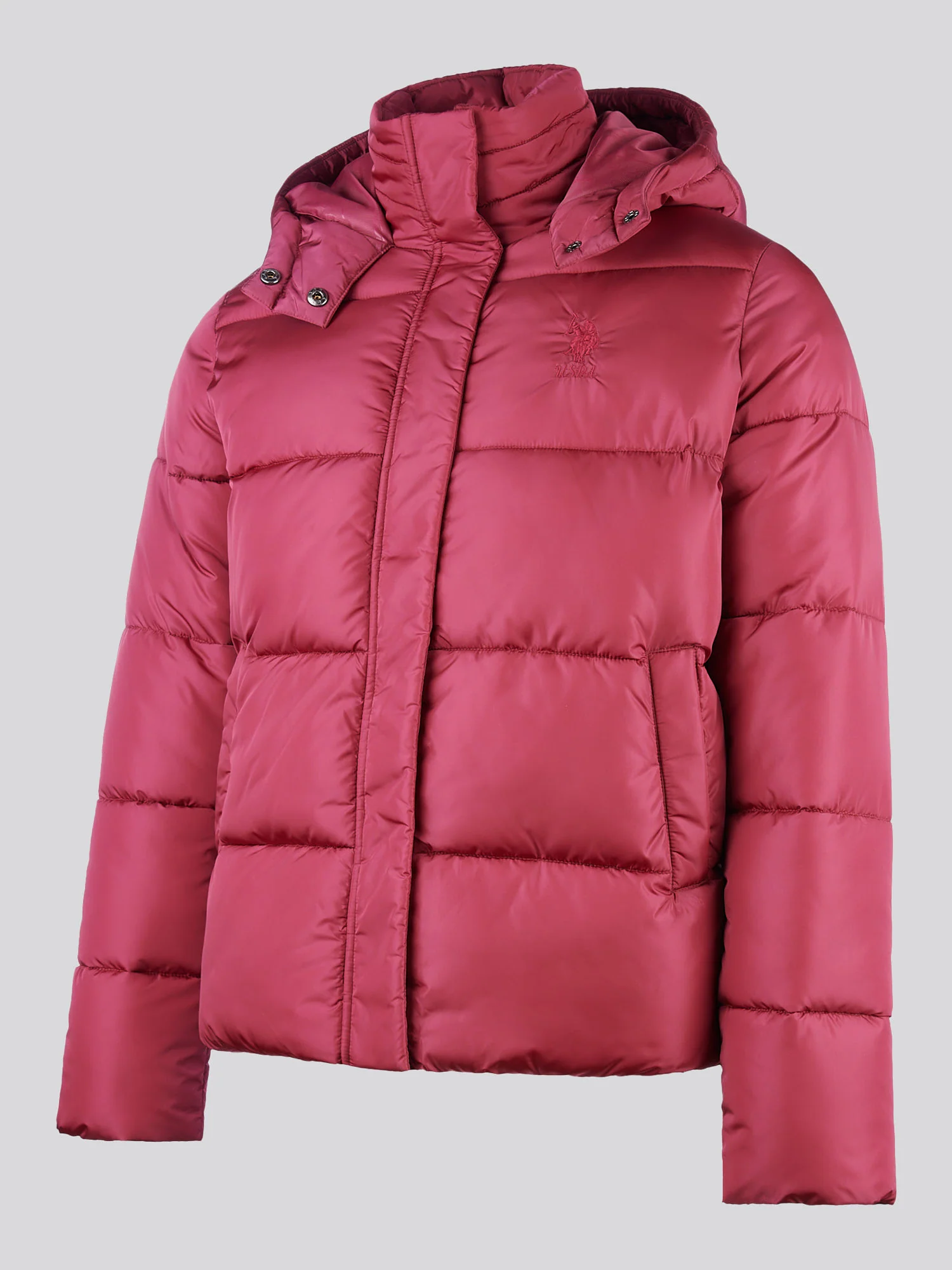 Womens Sateen Puffer Jacket in Beaujolais - Image 8