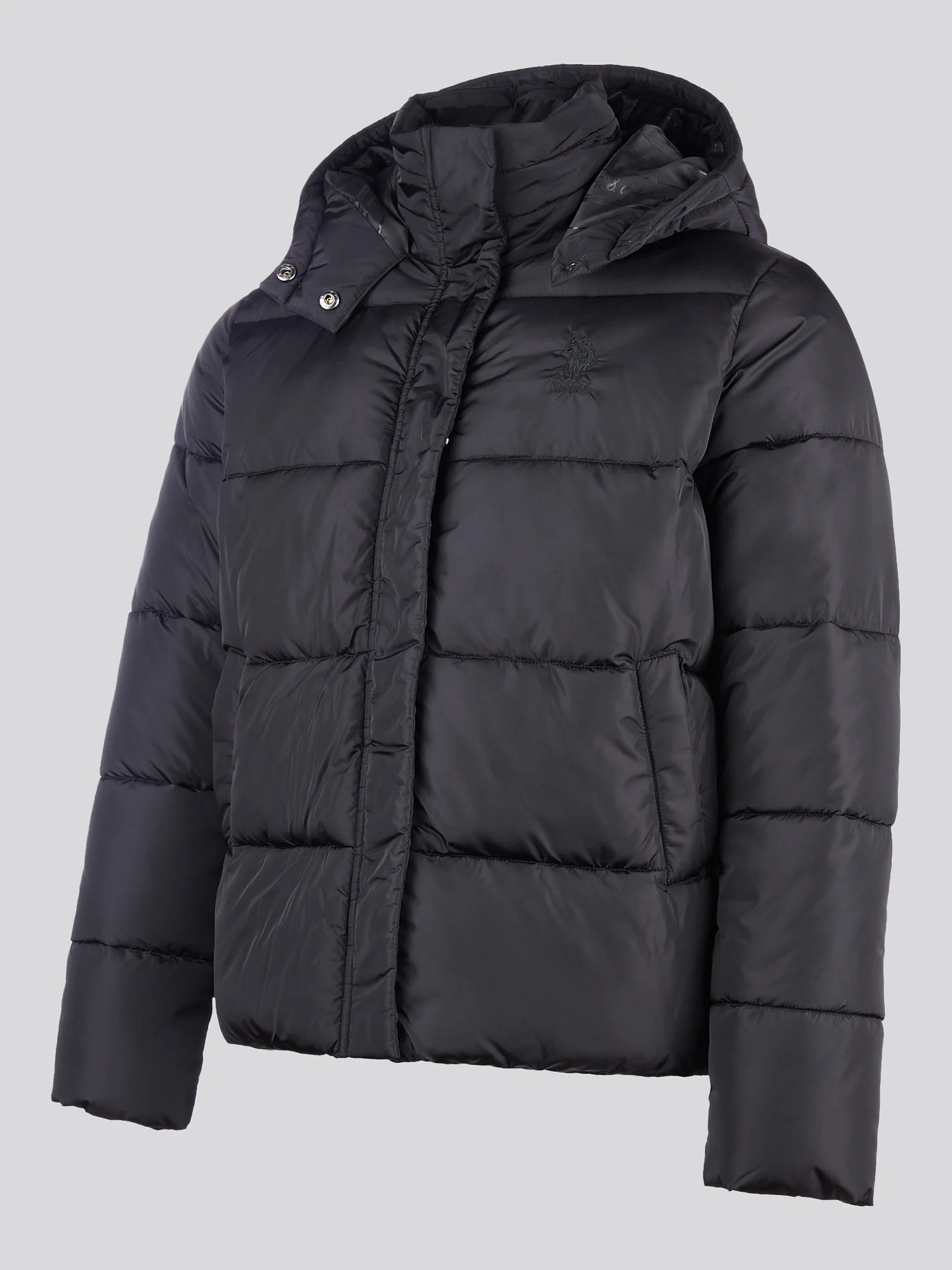 Womens Sateen Puffer Jacket in Black - Image 7