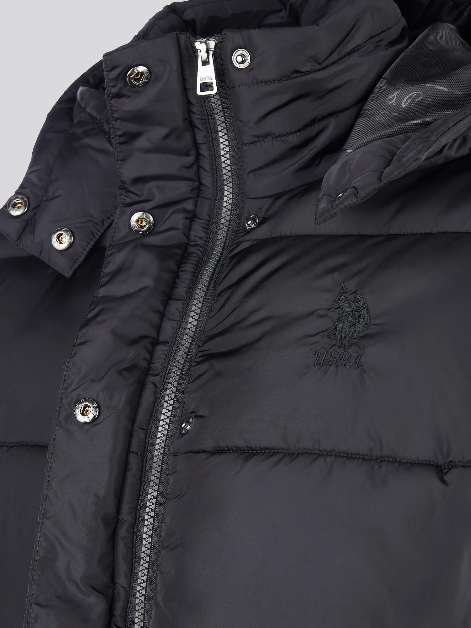 Womens Sateen Puffer Jacket in Black - Image 9