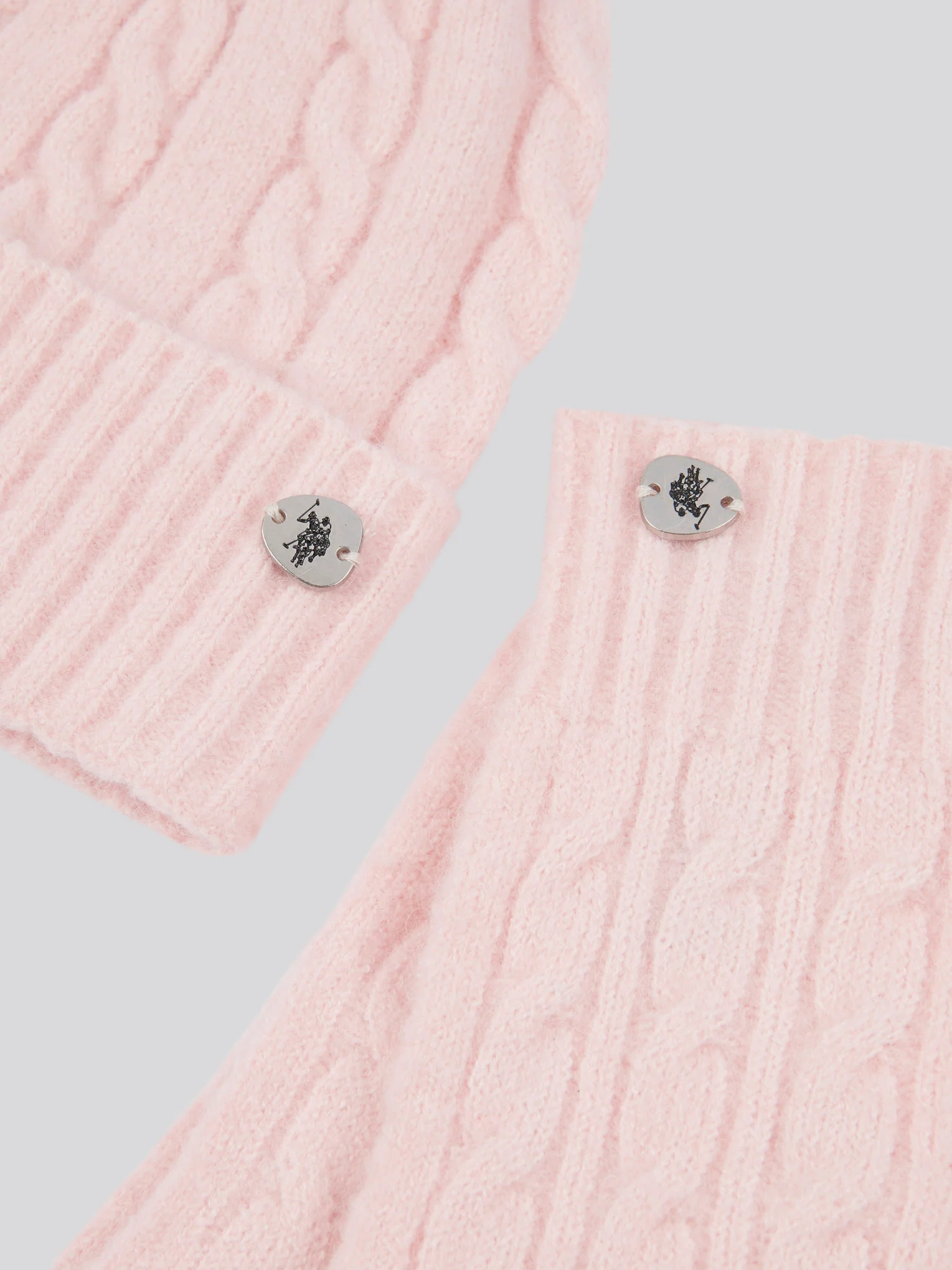 Womens Signature Cable Knit Beanie & Gloves Set in Crystal Rose - Image 2
