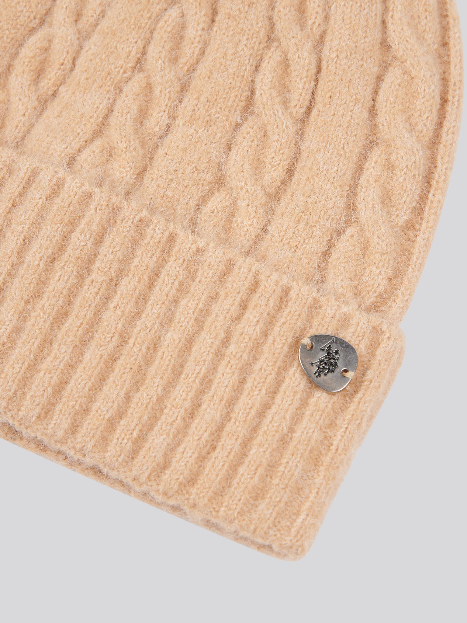 Womens Signature Cable Knit Beanie in Cuban Sand - Image 3