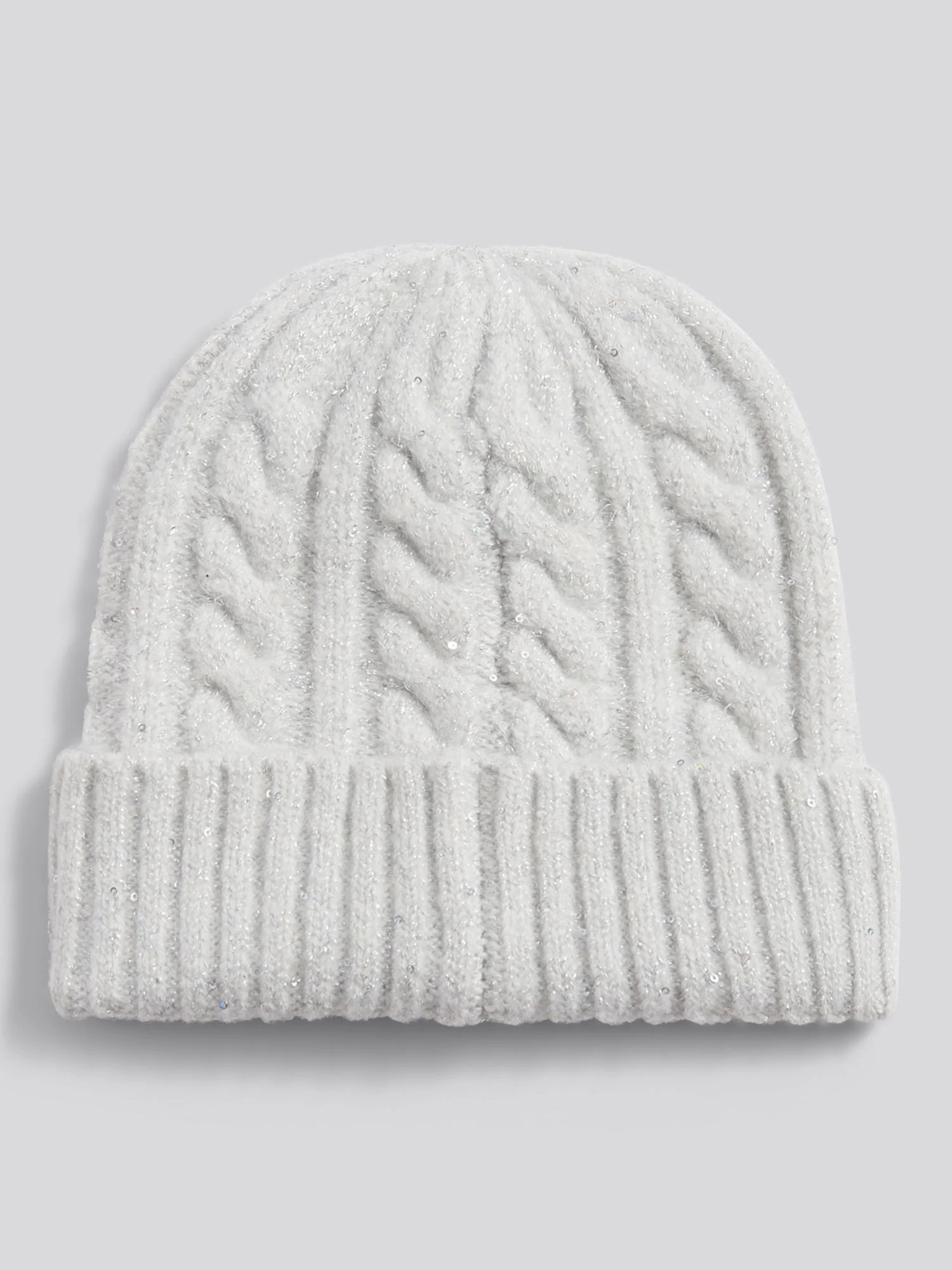Womens Signature Cable Sequin Knit Beanie in Light Grey Marl WUP - Image 9