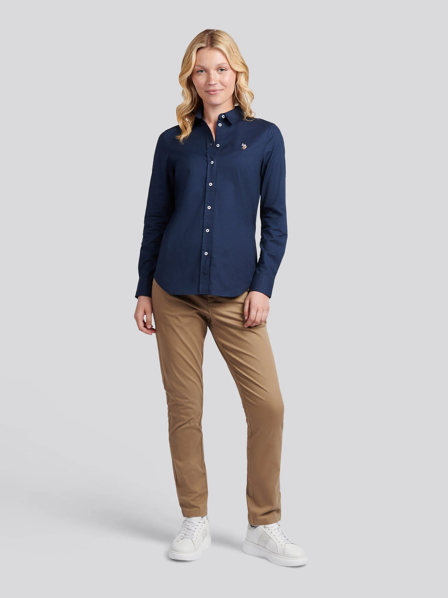 Womens Stretch Classic Fit Oxford Shirt in Navy Iris - Image 3