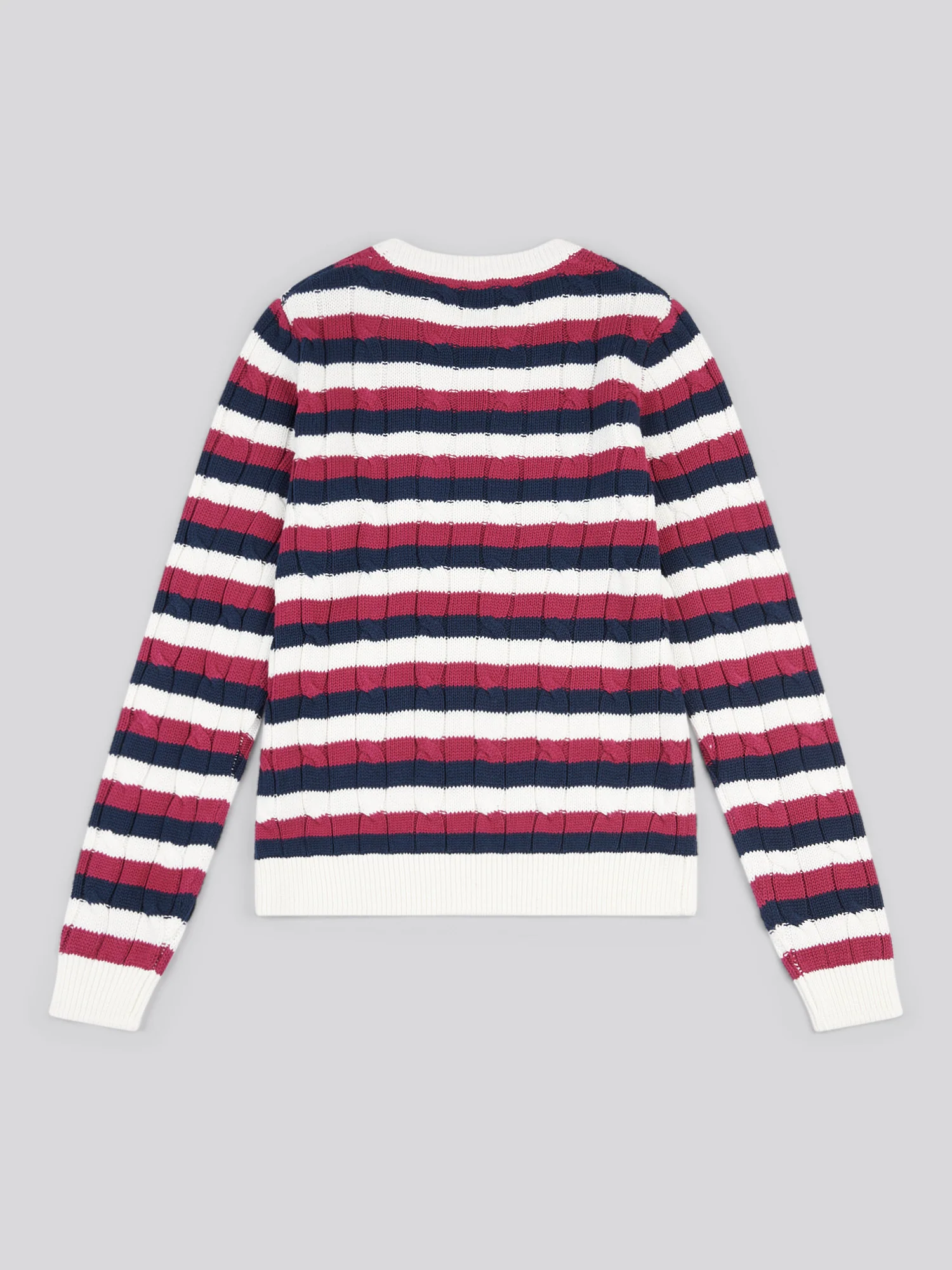 Womens Stripe Crew Neck Cable Jumper in Beaujolais - Image 6
