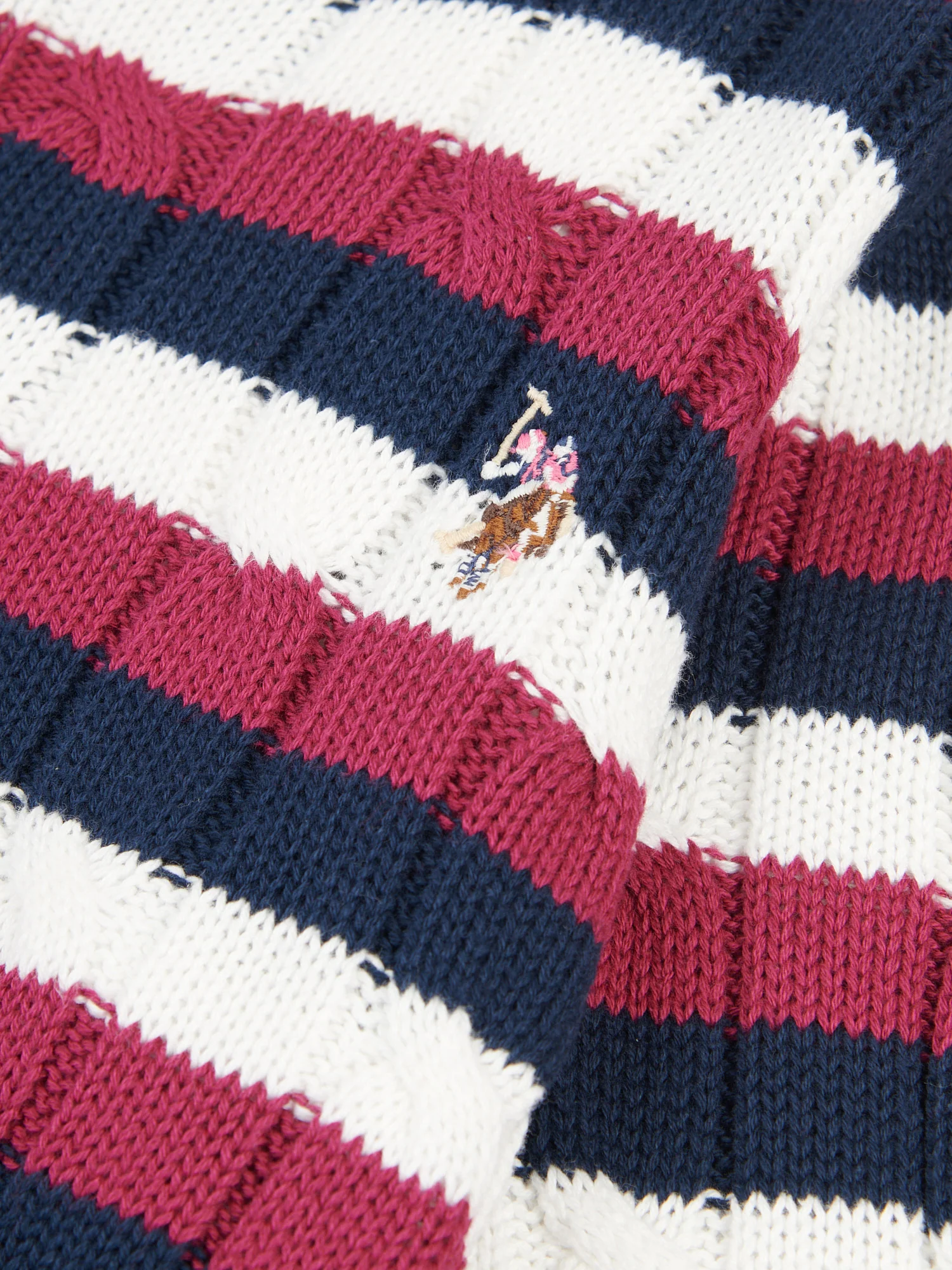 Womens Stripe Crew Neck Cable Jumper in Beaujolais - Image 7