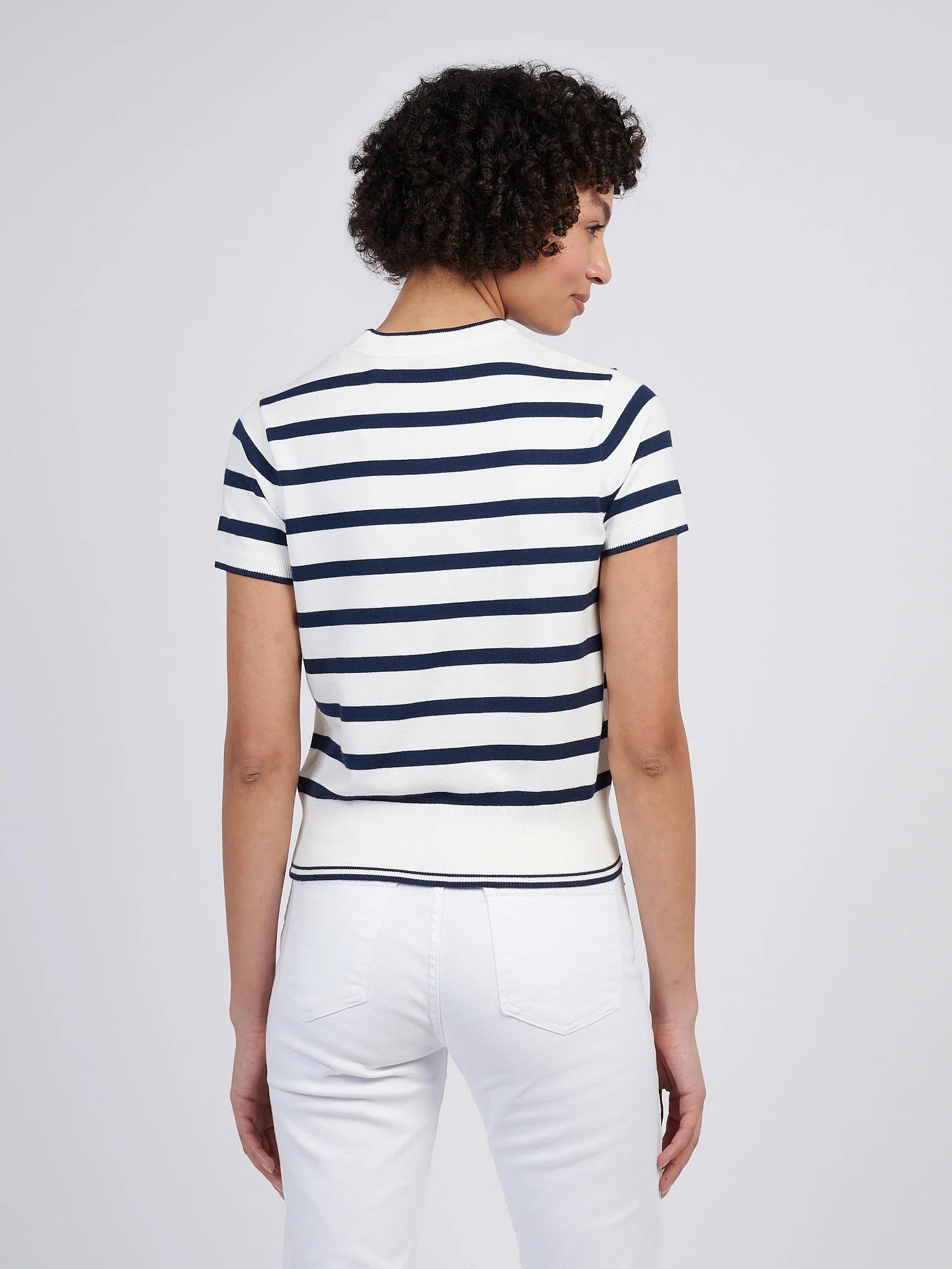 Womens Stripe Crew Neck Short Sleeve Jumper in Marshmallow - Image 4