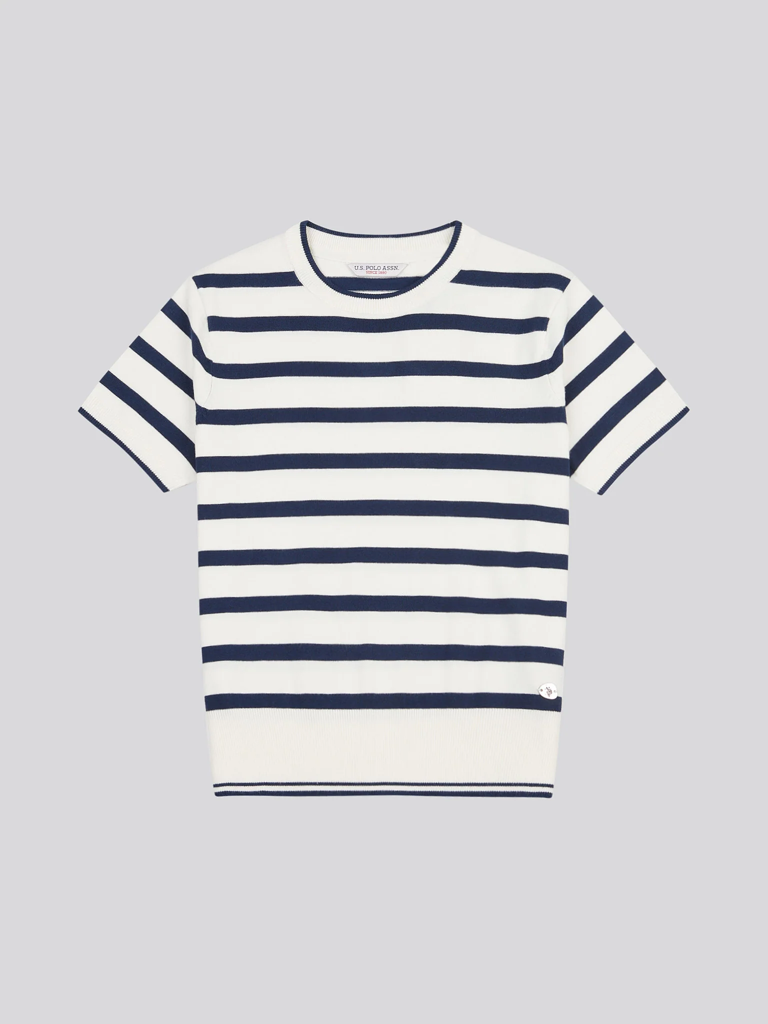 Womens Stripe Crew Neck Short Sleeve Jumper in Marshmallow - Image 5